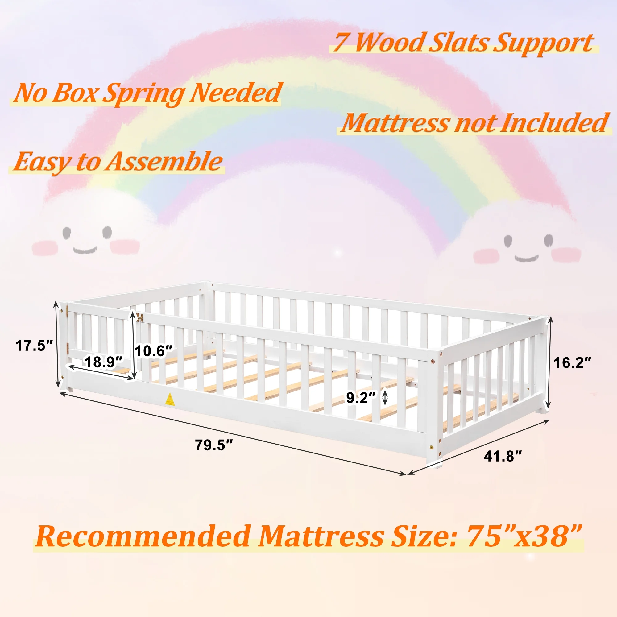 uhomepro Kids Toddler Bed with Fence and Door, Full Size Platform Bed Floor Bed, Wood Bed Frame No Box Spring Needed, Gray - Inhomebuy