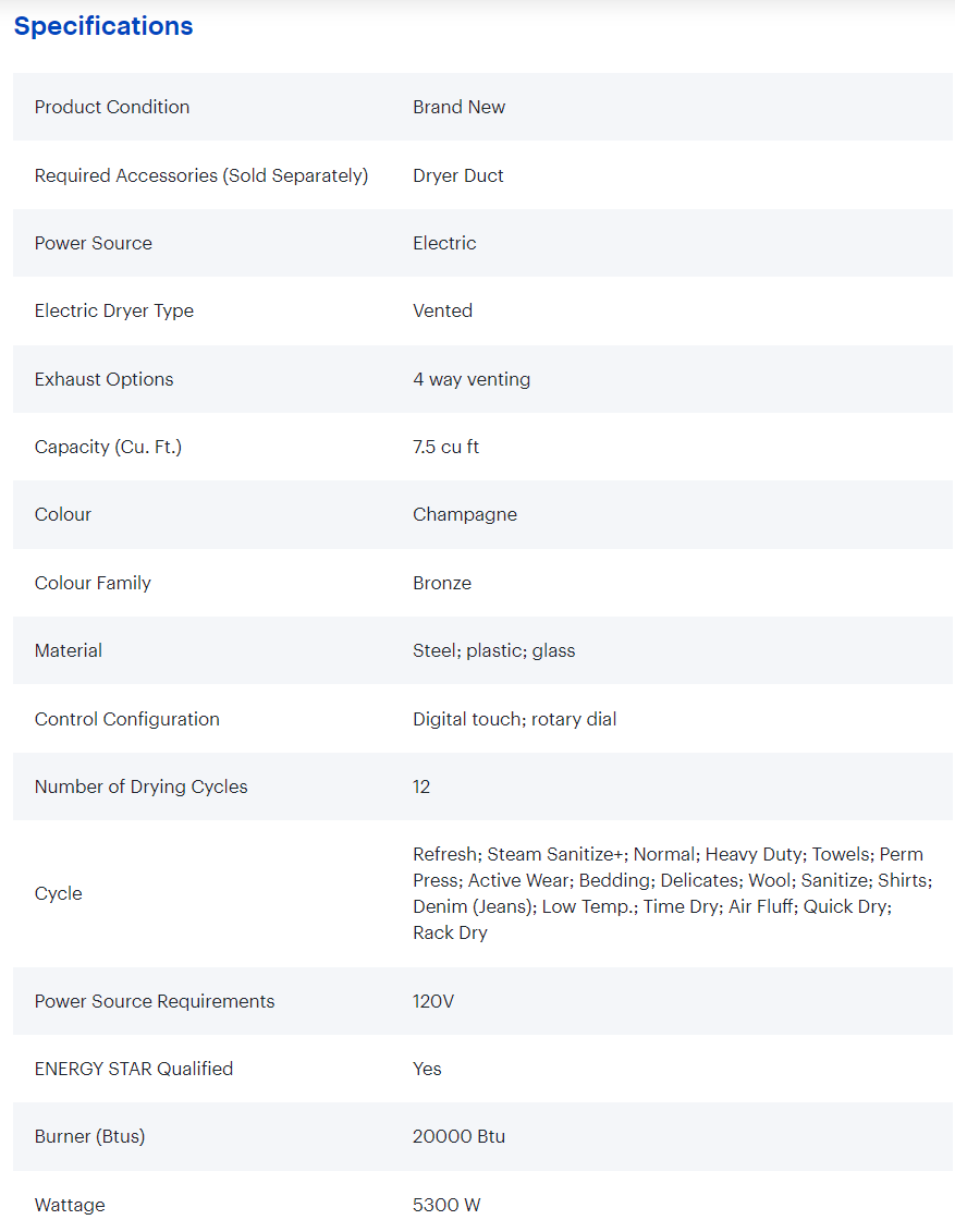 Samsung 7.5 Cu. Ft. Champagne Electric Dryer - DVE45B6305C/AC - Inhomebuy