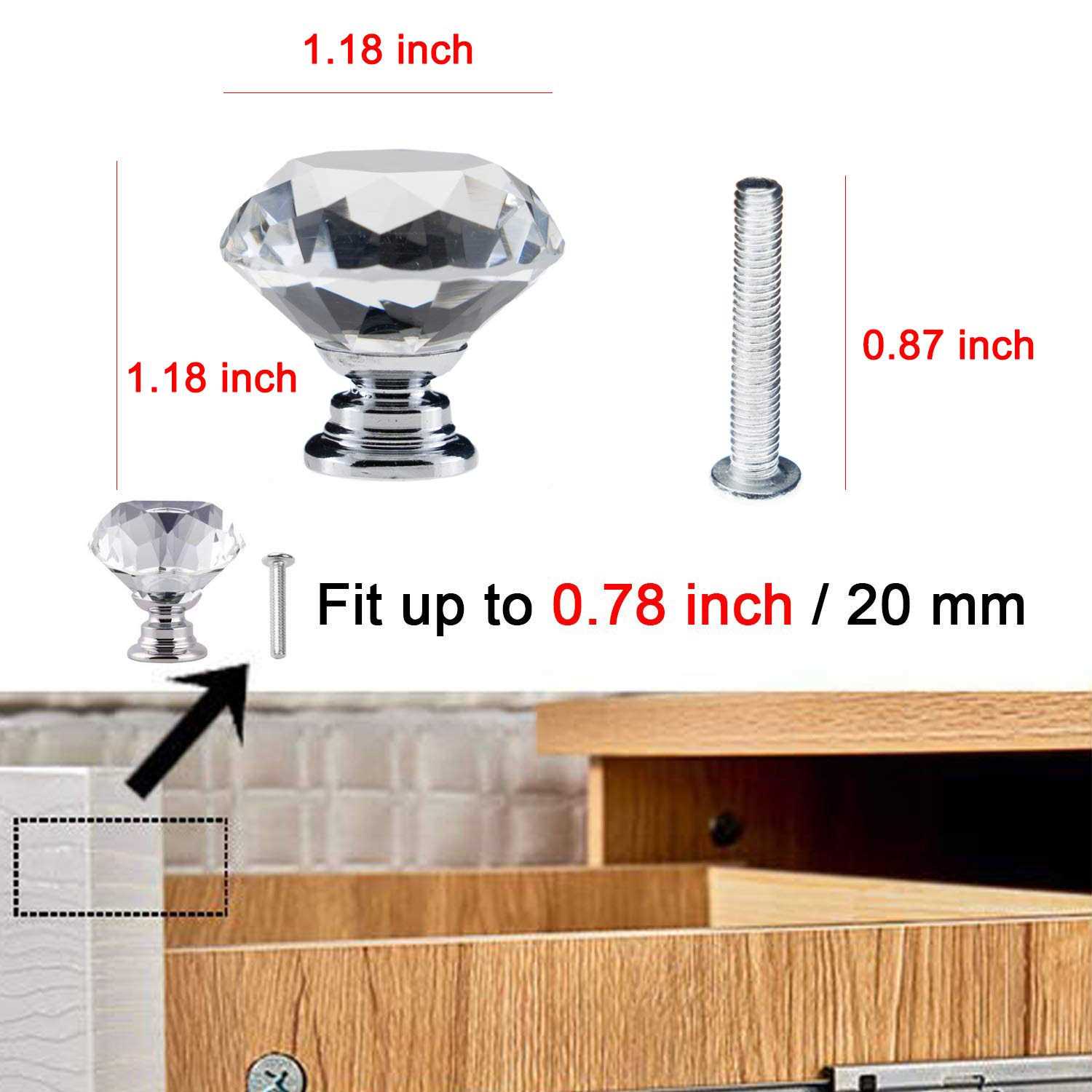 Yourgift Drawer Knobs Diamond Shaped Crystal Glass 30mm Cabinet Knobs Pull Handles - Inhomebuy