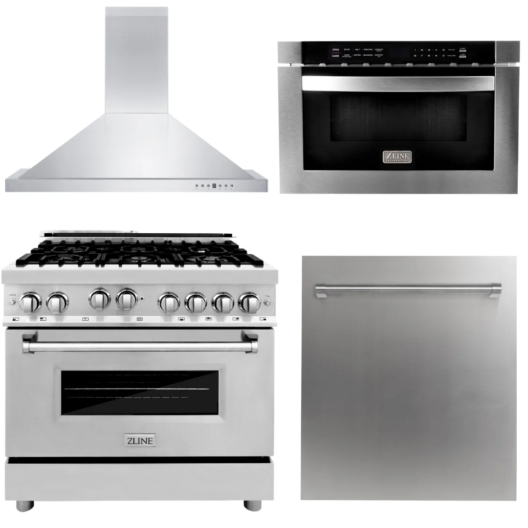 ZLINE Appliances Set – ZLINE 36 Range Package – Includes ZLINE 36 Range All Gas, ZLINE 36 Range Hood, ZLINE Microwave Drawer, ZLINE Dishwasher, AS-RA36-3 - Inhomebuy