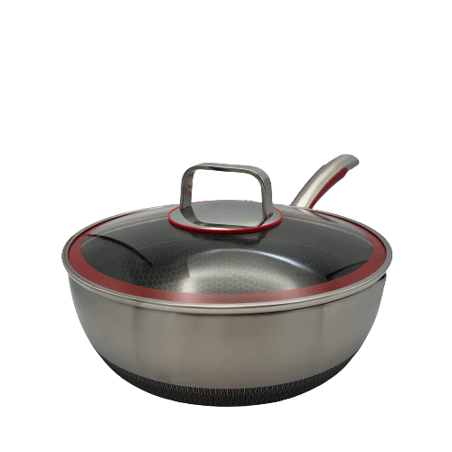Healthy Bear SUS Hybrid Wok: 26cm with glass lid | BC-HW26G - Inhomebuy