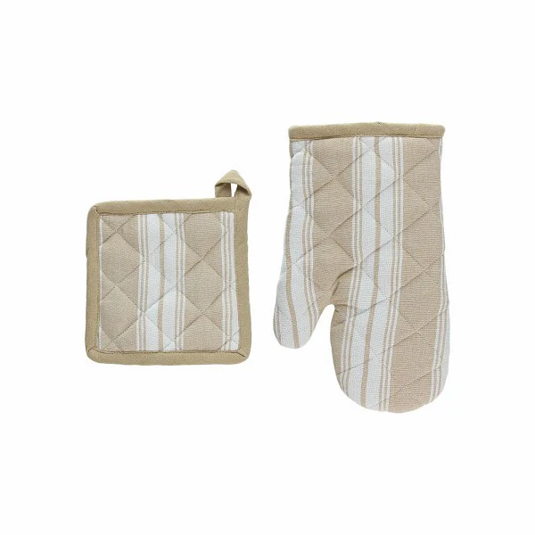 Mitt 27x17cm+Pot Holder 18x18cm Textile Beige - Inhomebuy