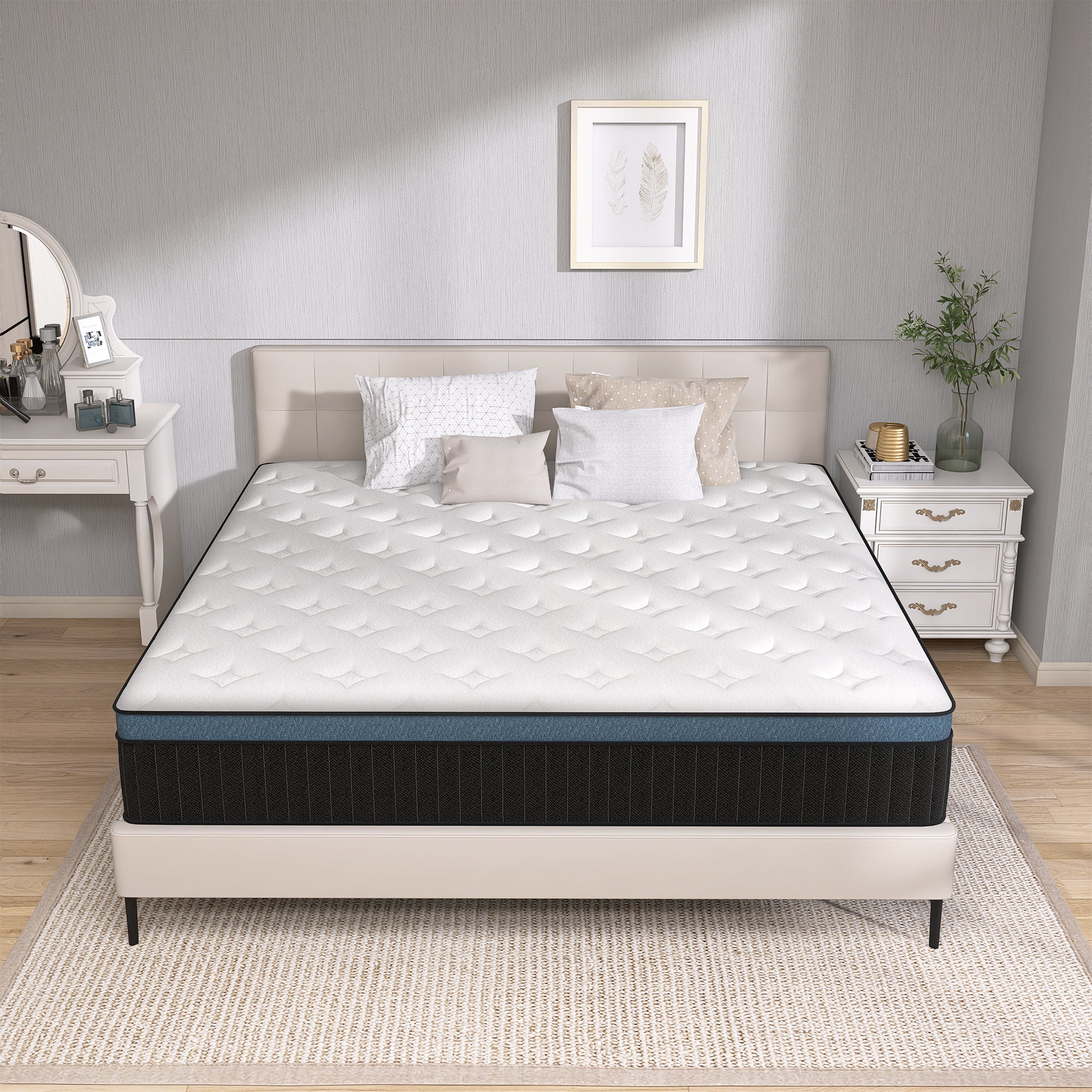 14 inch Queen Mattresses, Pocket Spring Hybrid Mattress with Gel Memory Foam for Cool Sleep,Medium Firm - Inhomebuy