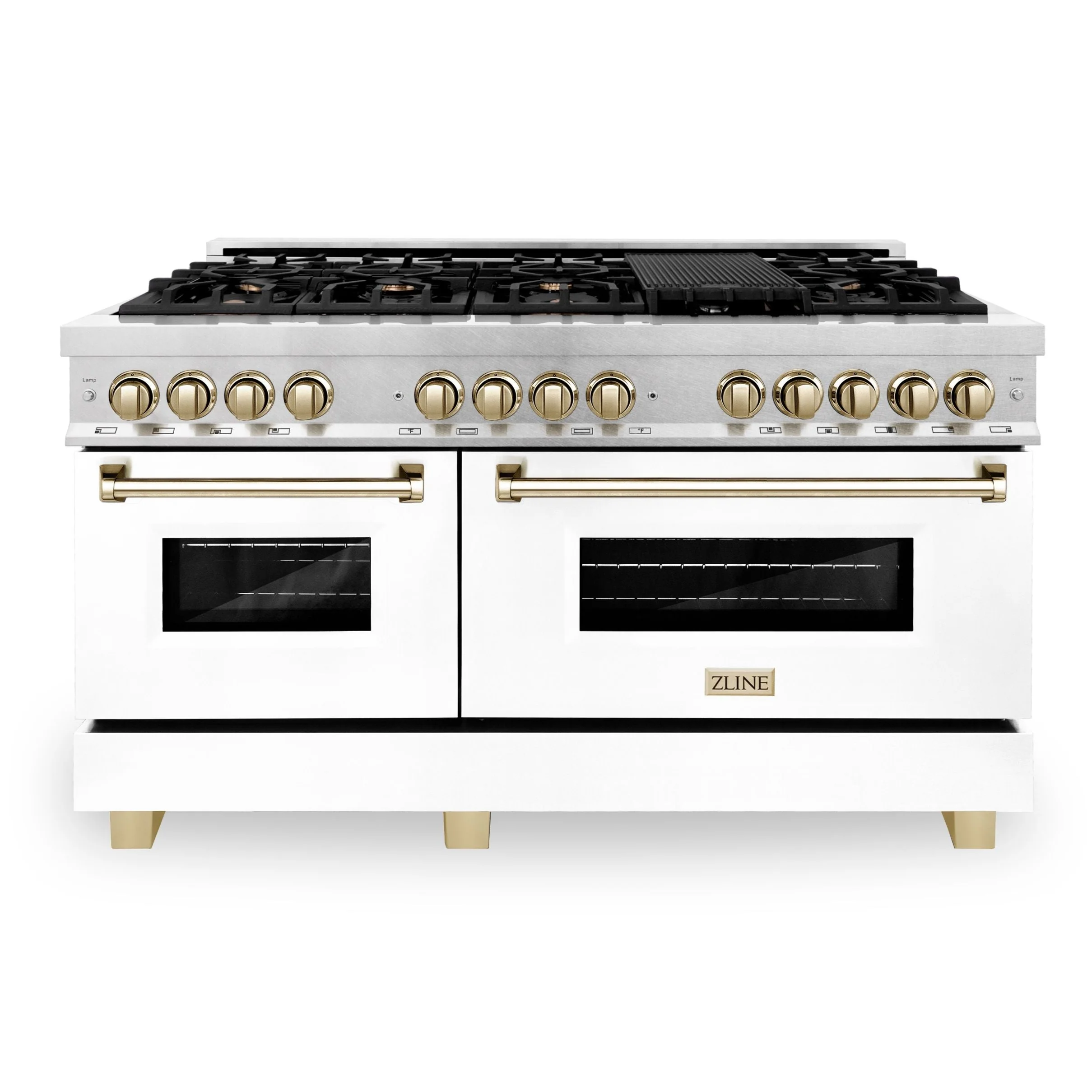 ZLINE 60 Inch Autograph Edition Dual Fuel Range in DuraSnow® Stainless Steel with White Matte Door and Gold Accents, RASZ-WM-60-G - Inhomebuy