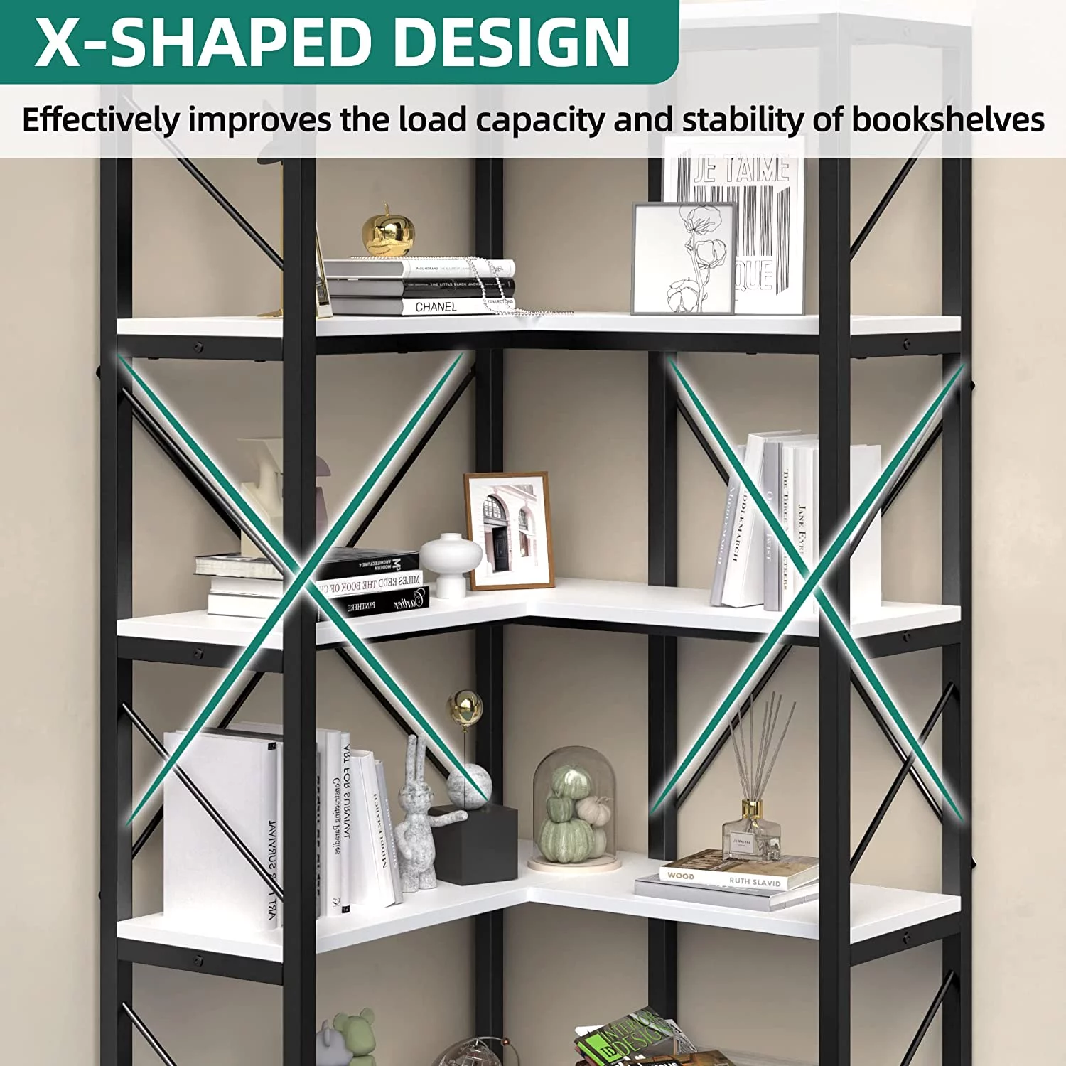5-Tier L-Shaped Bookcase Storage Organizer, Tall Corner Bookshelf Open Display Freestanding Storage,Dark Gray - Inhomebuy