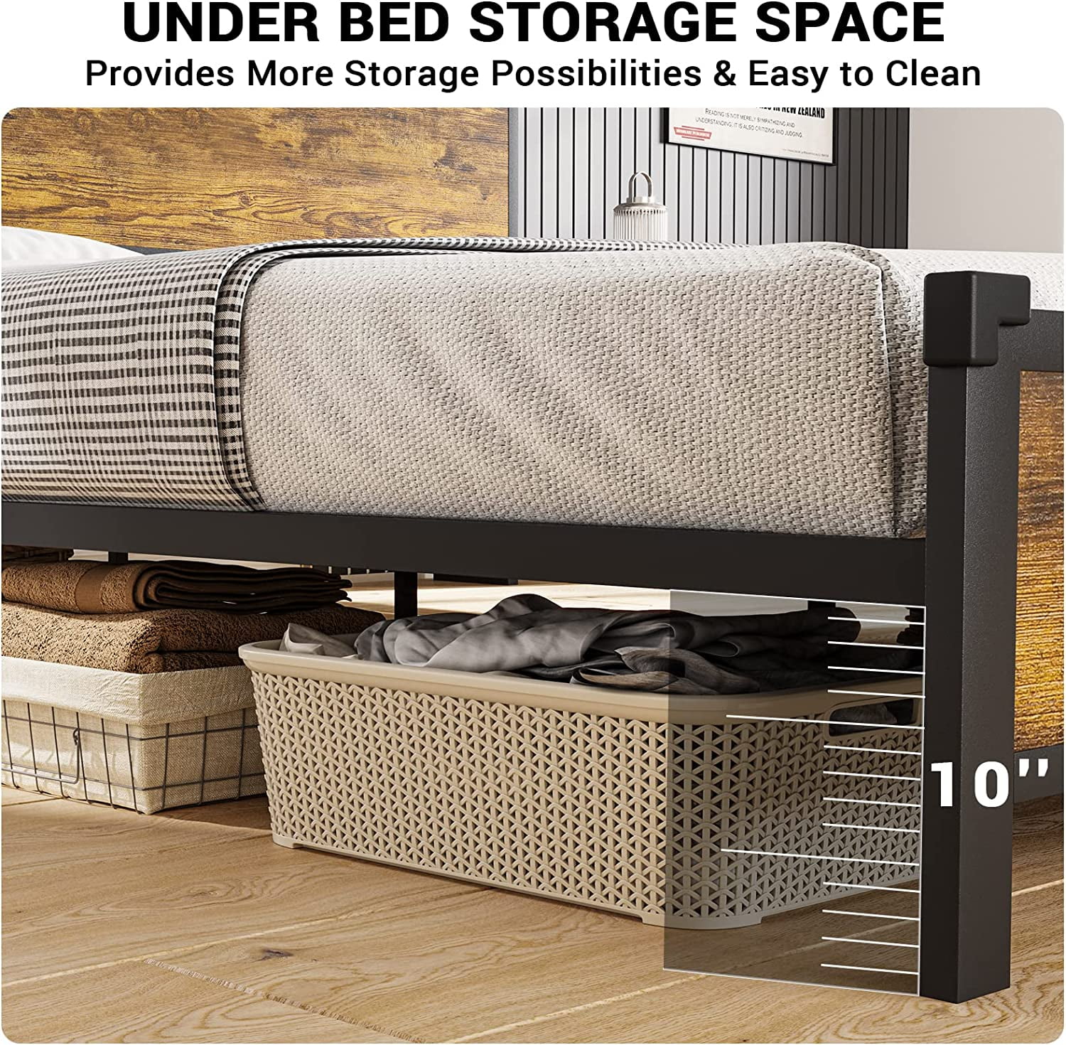 Afuhokles LED Full Bed Frame with Outlets and Headboard, Platform Bed with Storage Drawers, Brown - Inhomebuy