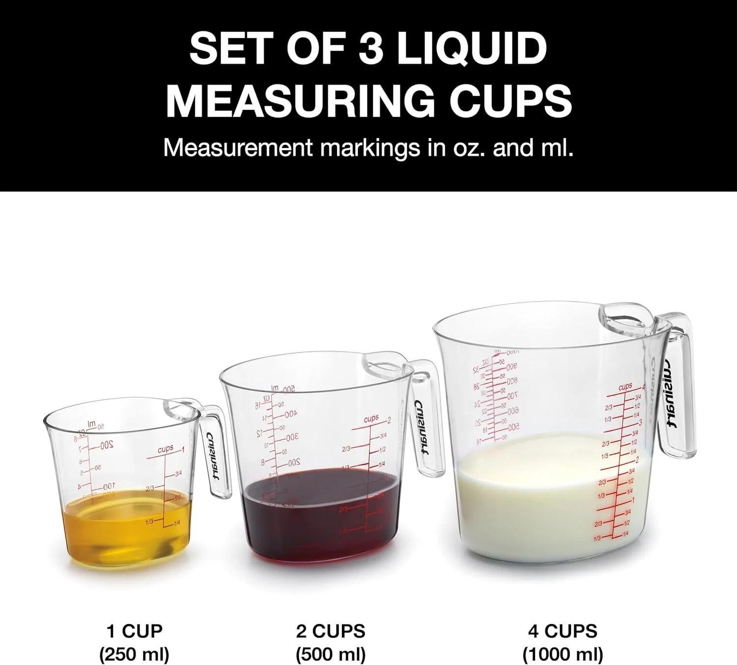 Cuisinart nesting Measuring Cup Set: 3-pc (1-cup, 2-cup and 4-cup), heat-resistant plastic | CTG-00-3MCC - Inhomebuy