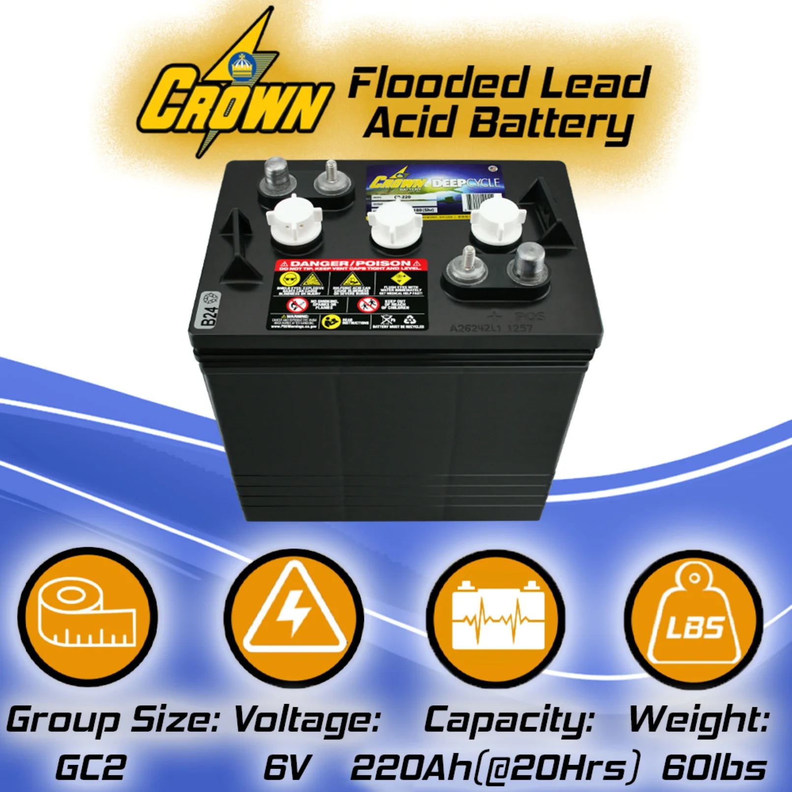 Crown Battery BCI Group GC2 6V 240AH Deep Cycle Golf Cart and Scrubber Battery X6 - Inhomebuy