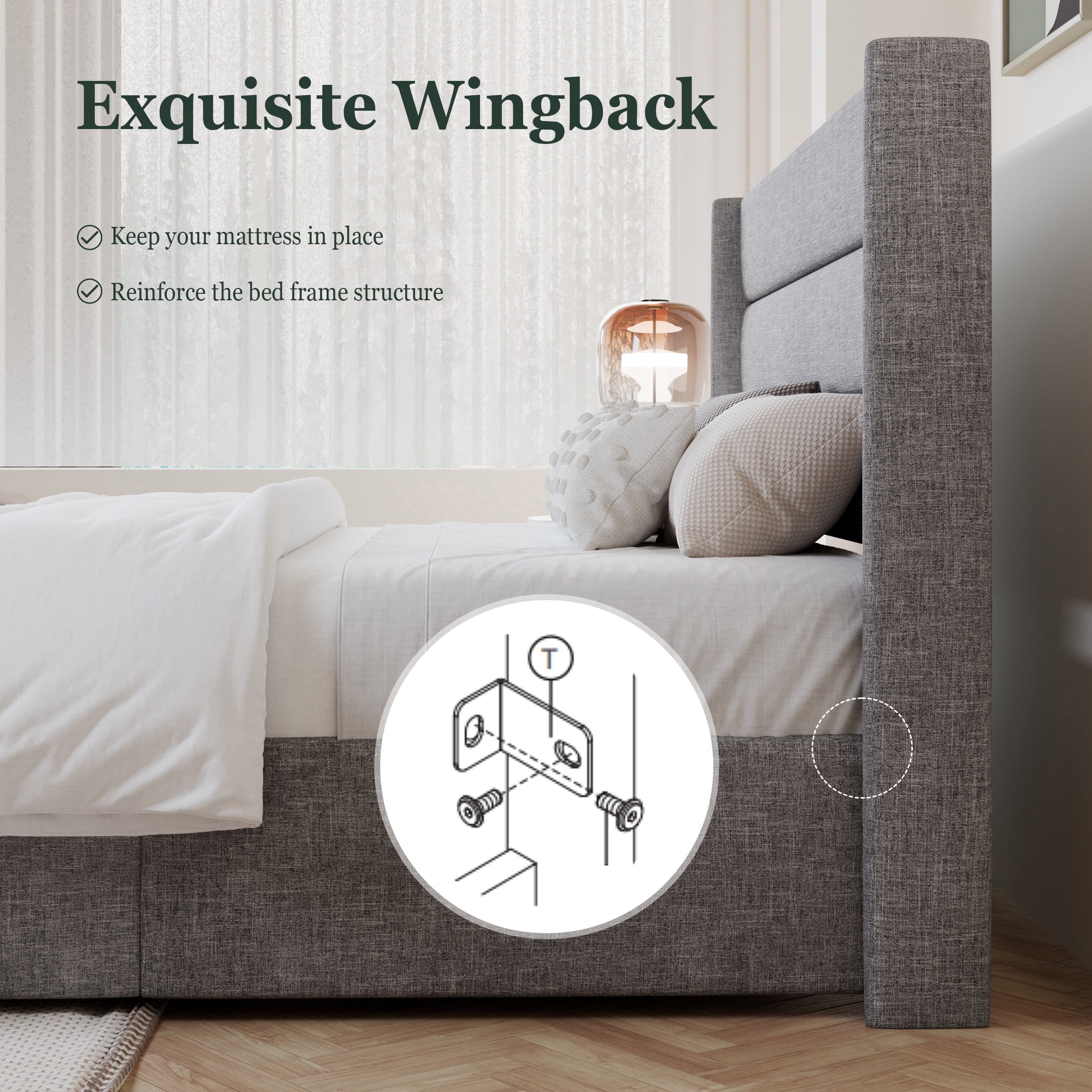 Amolife King Size Upholstered Lift up Storage Platform Bed Frame with Channel Wingback Headboard, Beige, Adult - Inhomebuy