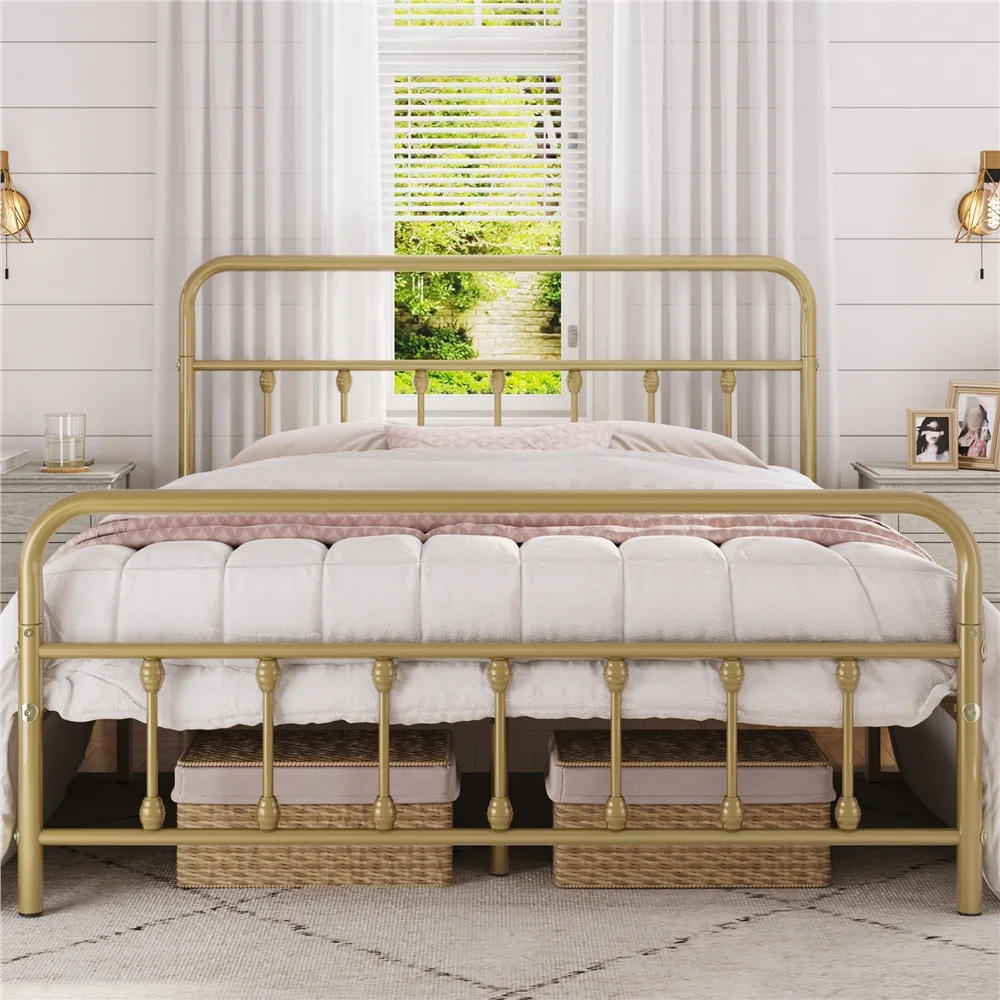Alden Design Metal Platform Queen Bed with High Headboard, Black - Inhomebuy