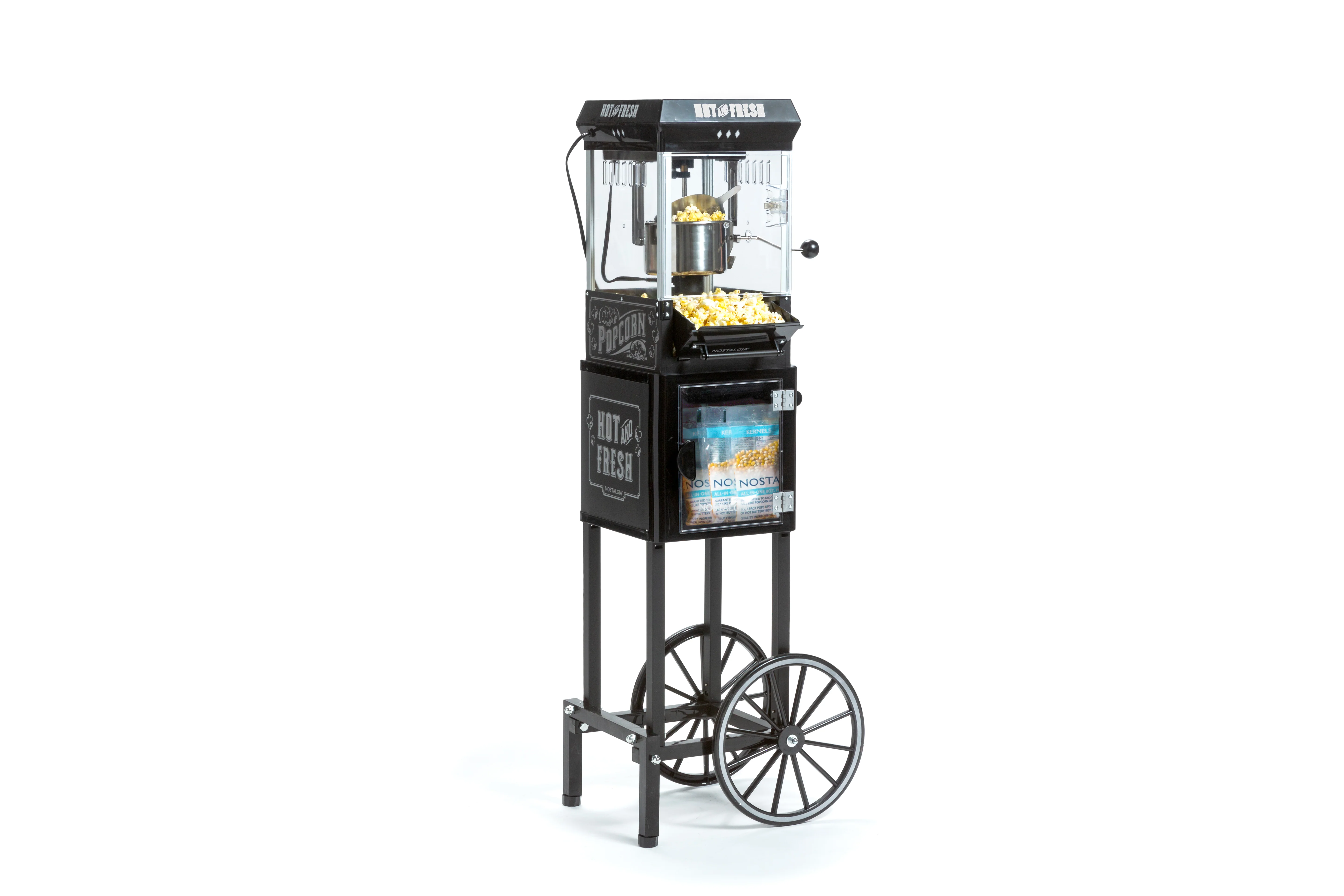 Vintage 2.5-Ounce Popcorn Cart with 5-Quart Bowl - 45-Inches Tall - Black - Inhomebuy