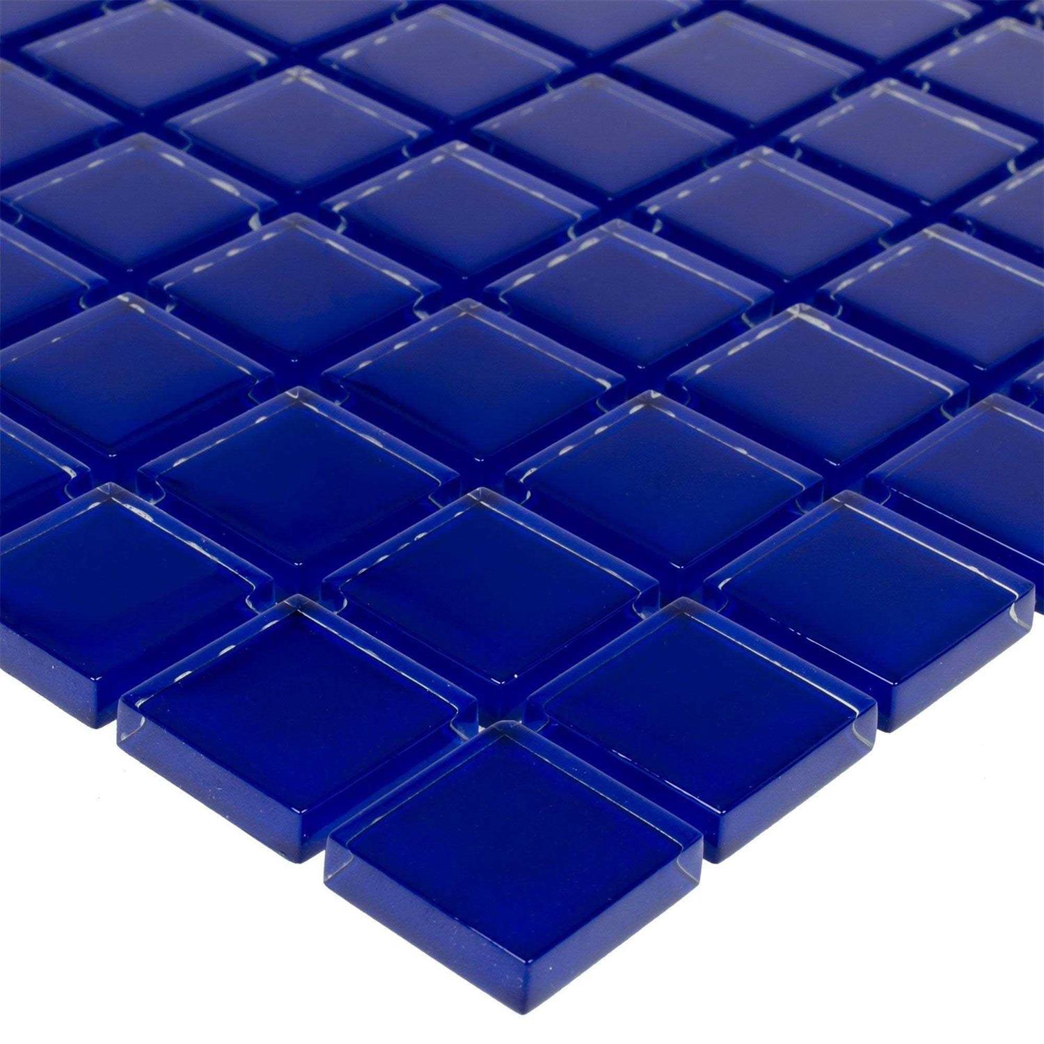 Mosaic Tile Outlet MTO0295 Classic 1X1 Stacked Squares Cobalt Blue Glossy Glass Mosaic Tile - Inhomebuy