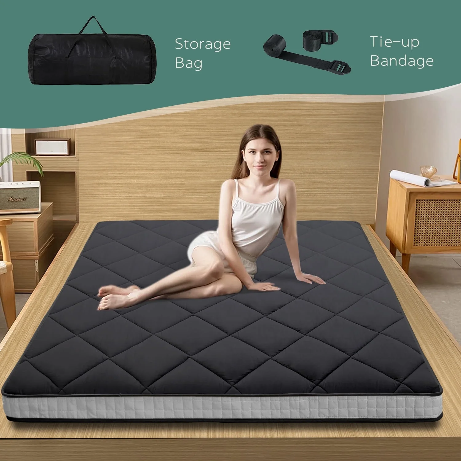 ABORON Japanese Floor Mattress, Upgraded Reversible Winter Futon Mattress Foam Mattress, 4