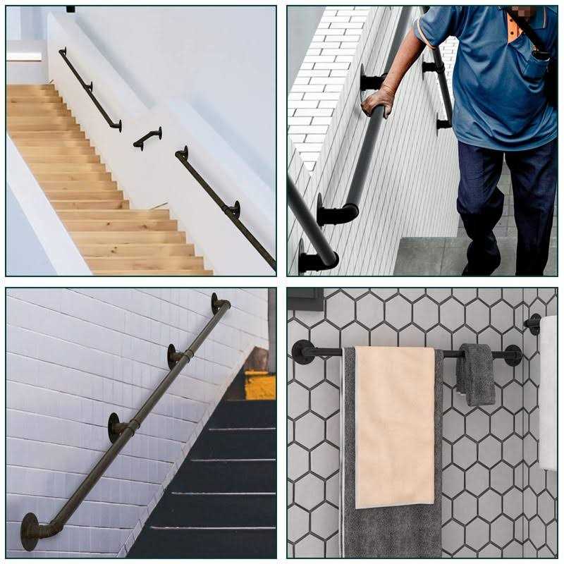 Muzata 10ft Staircase Handrail Black Pipe Handrail Staircase Steps Hand Rail for Indoor Stairs 440LBS Load Capacity Wall Mount Support Galvanized - Inhomebuy