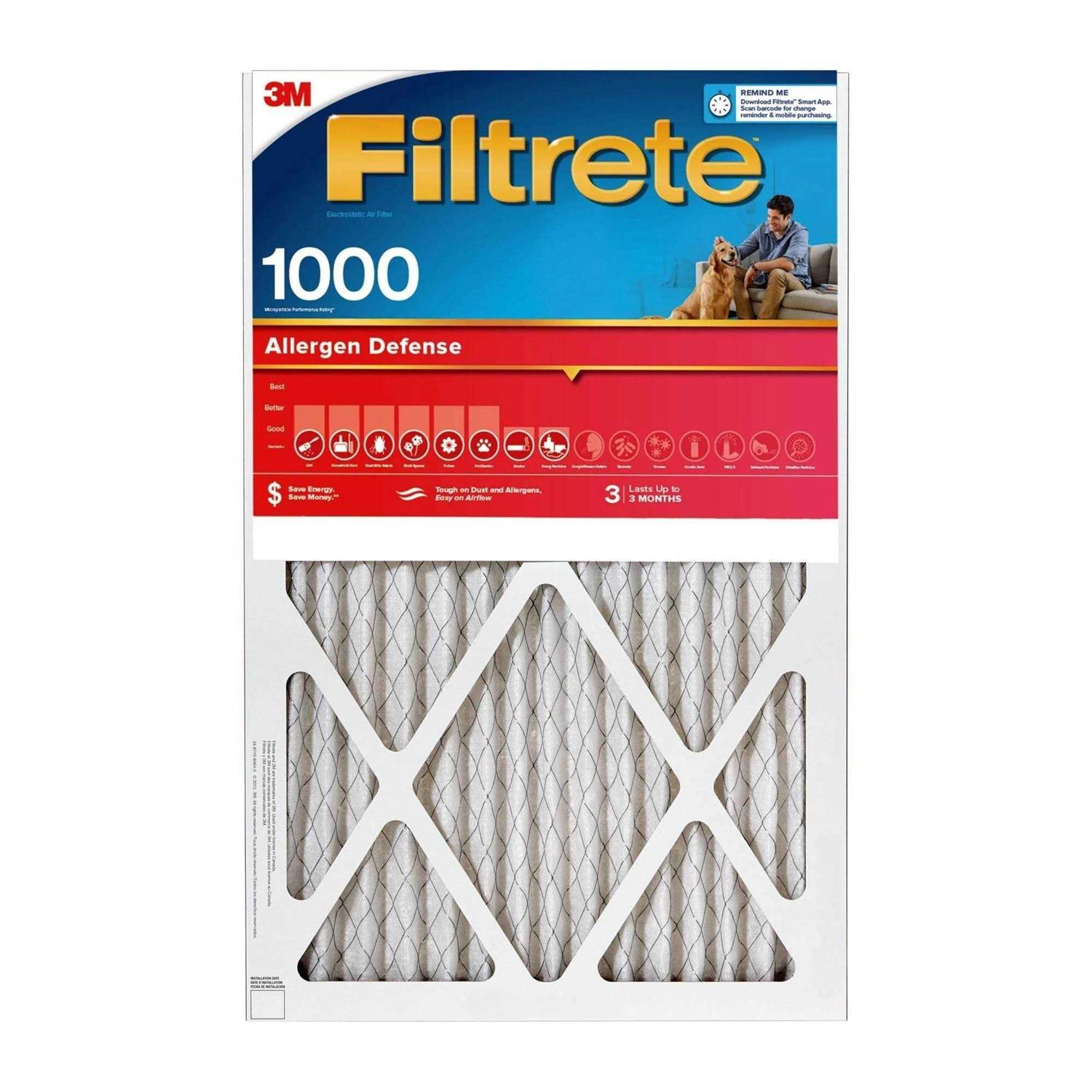 Filtrete 20-in W x 25-in L x 4-in 11 MERV 1000 MPR Allergen Defense Electrostatic Pleated Air Filter LADP03-4-2P-2 - Inhomebuy