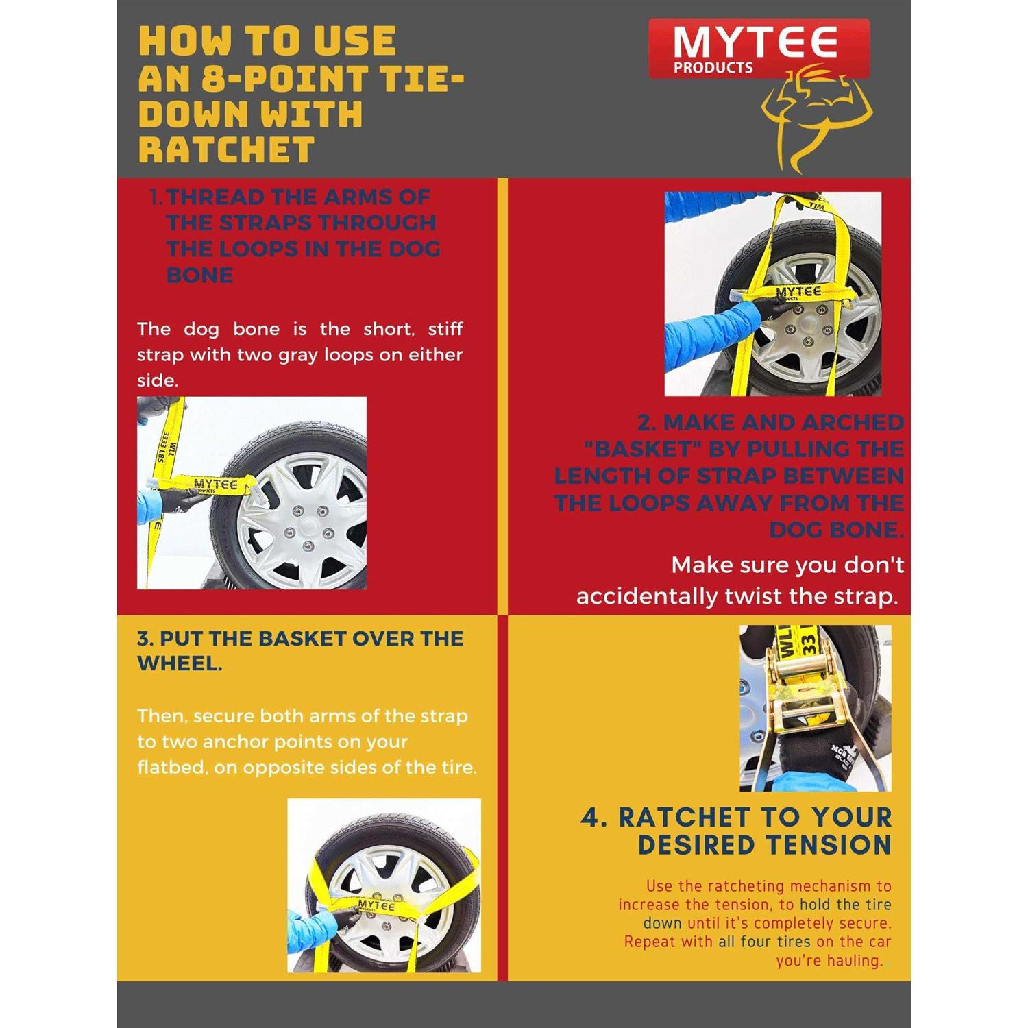 Mytee Products 8 Point Roll Back Vehicle Tie Down Kit with Chain Extension on Both Ends - Inhomebuy