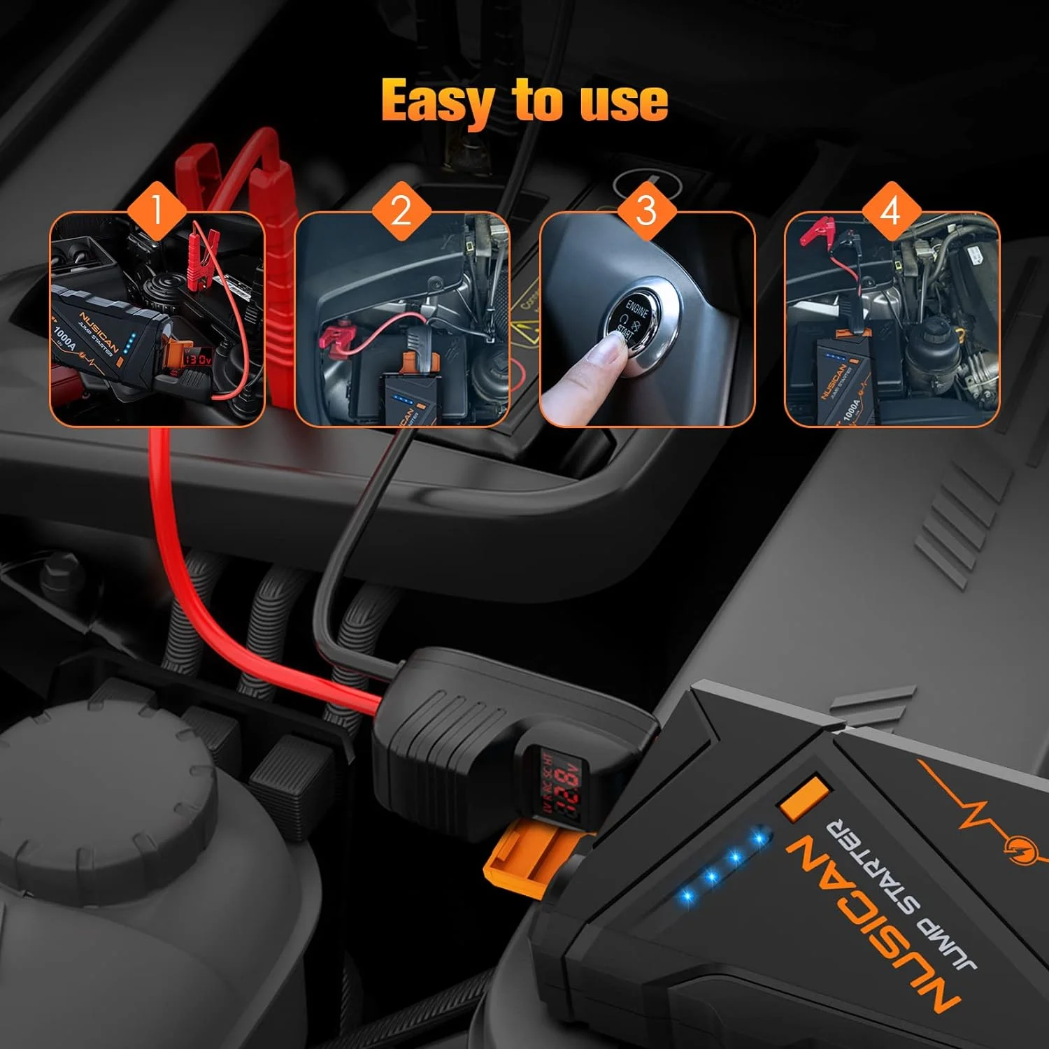 NUSICAN Car Battery Jump Starter, 1000A Peak 12V Auto Lithium Jump Starter, Portable Car Battery Booster Power Pack for up 7L Gas or 5.5L Diesel Engine, LED Flashlight & USB Quick Charge - Inhomebuy