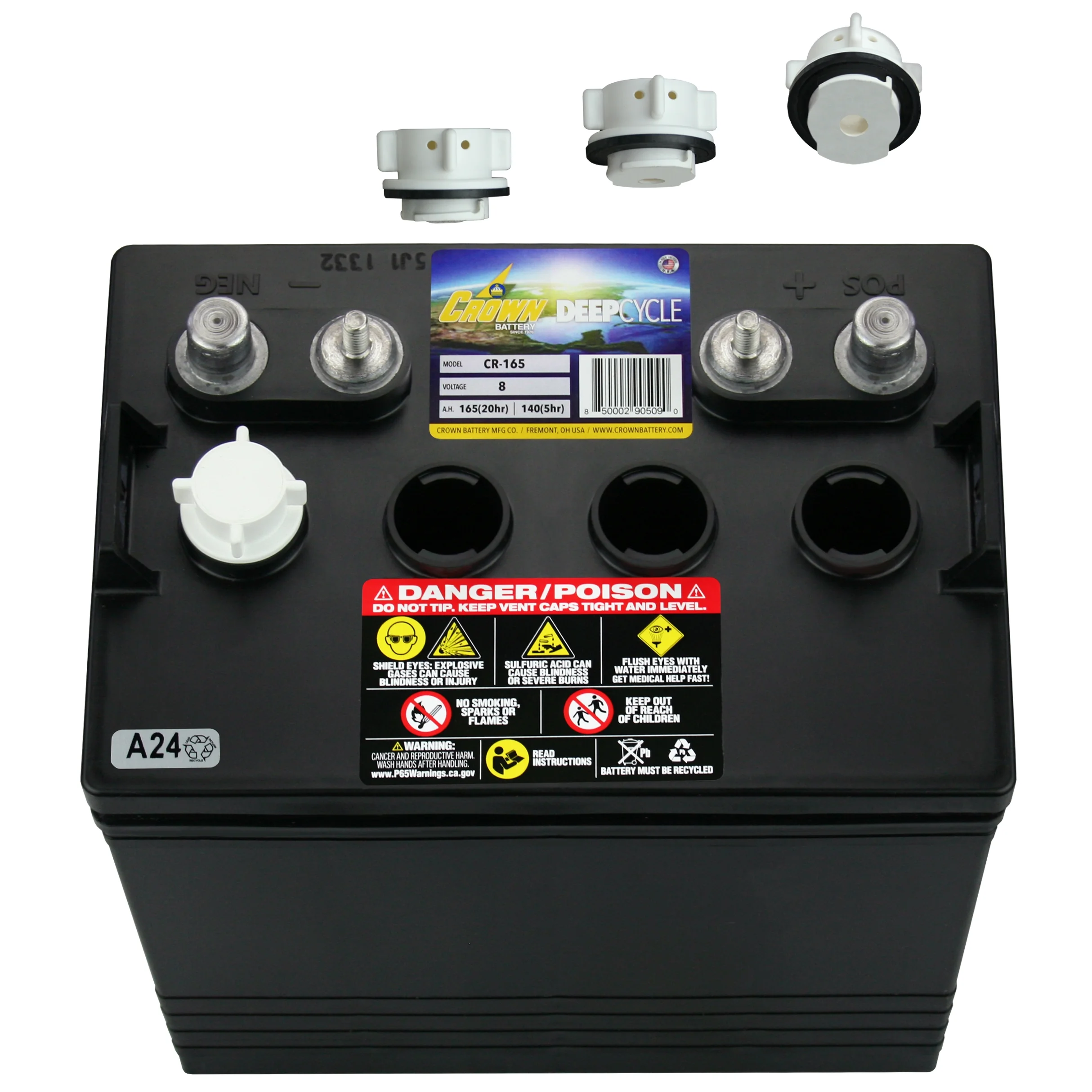 Crown CR-165 8V Deep-Cycle Flooded Battery replaces Trojan T-875 X8 - Inhomebuy