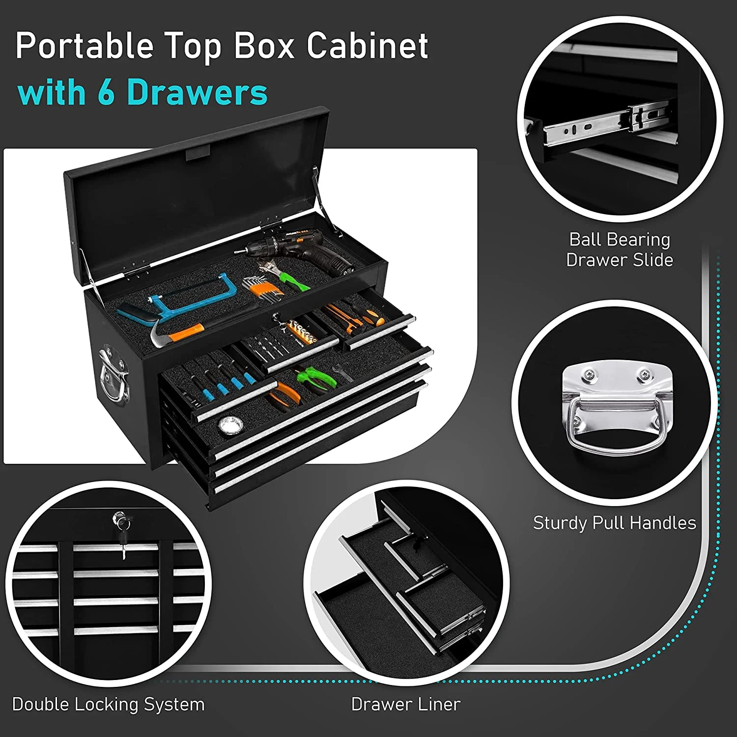 2-IN-1  Tool Chest & Cabinet, Large Capacity 8-Drawer Rolling Tool Box Organizer with Wheels Lockable Craft, Black - Inhomebuy