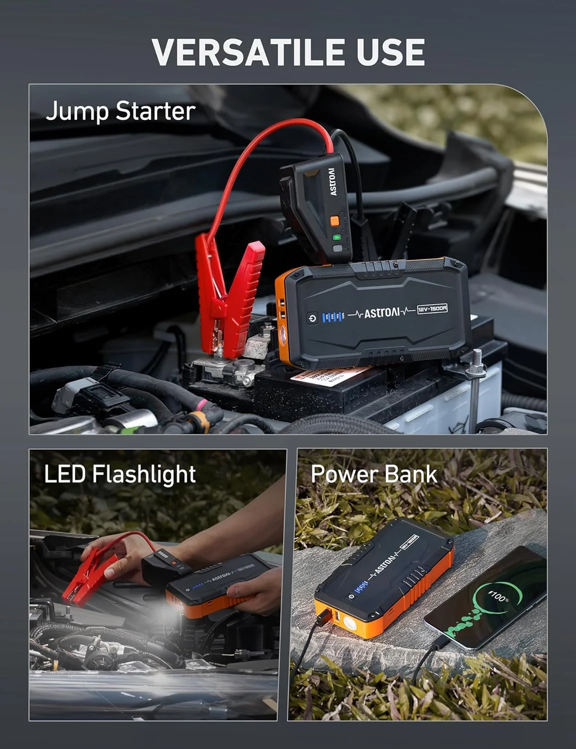 Car Jump Starter, 1500A Battery Jump Starter, Portable Car Charger, 12V Auto Jump Box - Inhomebuy
