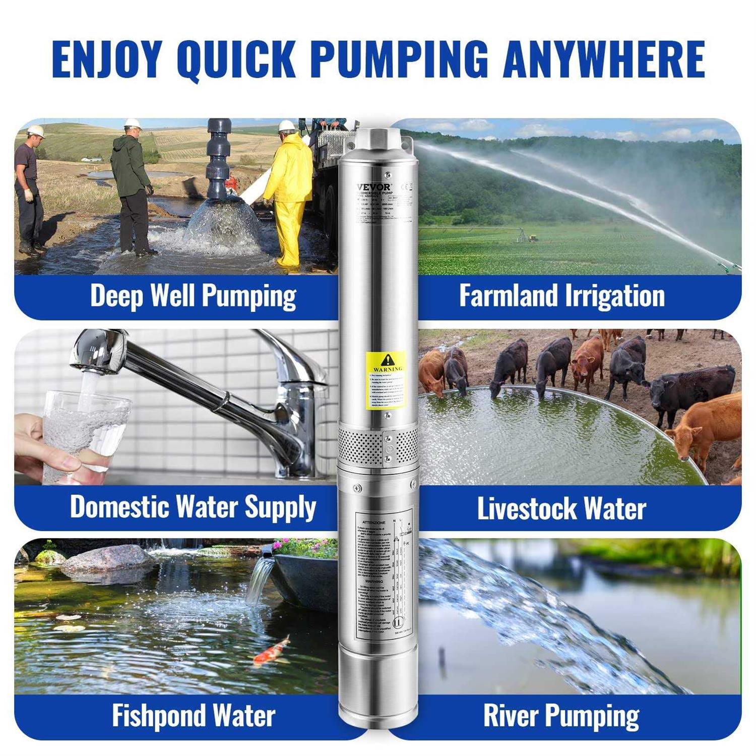 VEVOR Deep Well Submersible Pump 230V/60Hz 37GPM Head - Inhomebuy