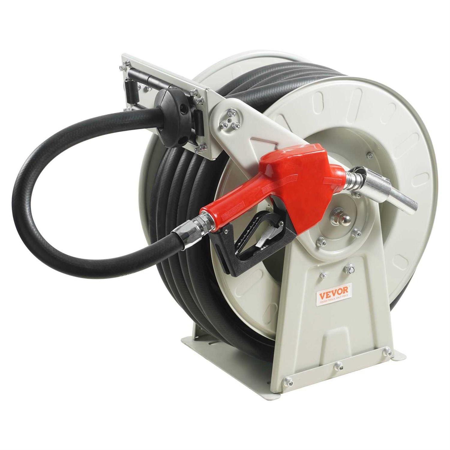 VEVOR Fuel Hose Reel 1 x 33′ Extra Long Retractable Diesel Hose Reel Heavy-Duty Carbon Steel Construction with Automatic Fuel Nozzle Nbr Rubber - Inhomebuy