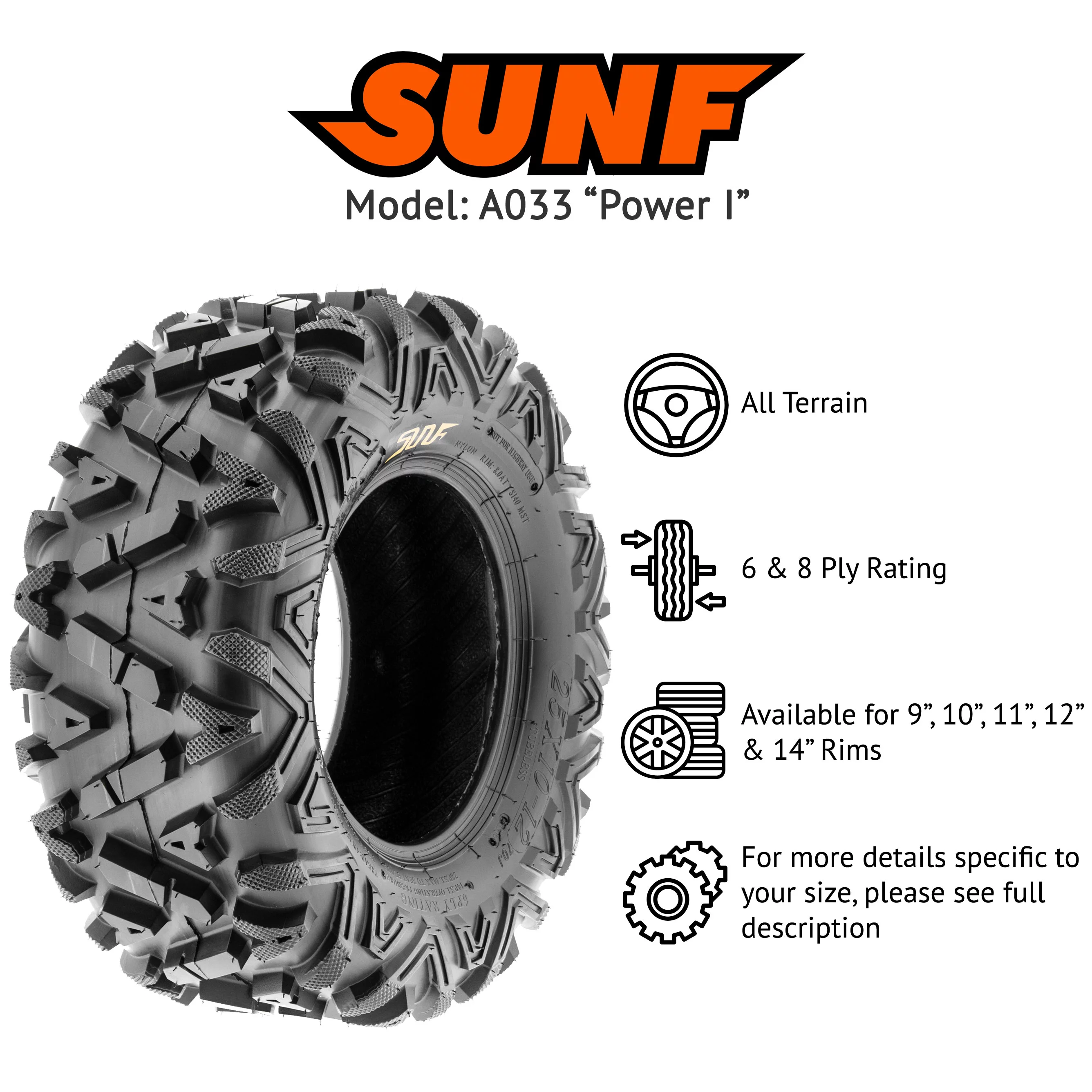 SunF All Terrain ATV UTV Tires 24x10-11 24x10x11 6 PR A033 (Pair of 2) - Inhomebuy