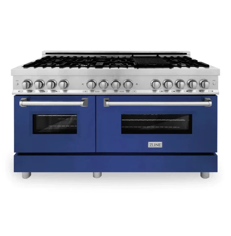 ZLINE 60 In. Professional Dual Fuel Range in Stainless Steel with Blue Matte Door, RA-BM-60 - Inhomebuy