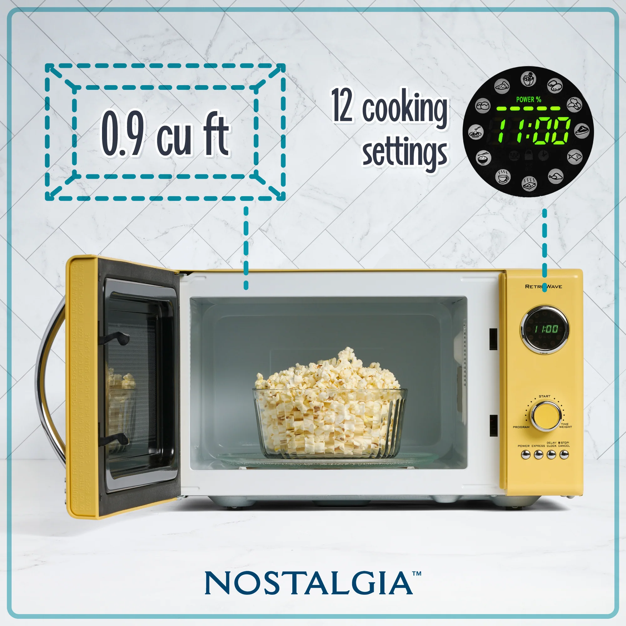 Retro 0.9 Cubic Foot 800-Watt Countertop Microwave Oven - Yellow - Inhomebuy