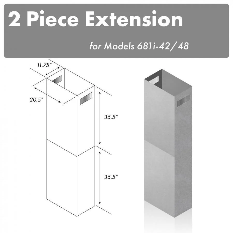 ZLINE 71 in. Chimney Extension for Ceilings up to 12 ft, 2PCEXT-681i-42/48 - Inhomebuy