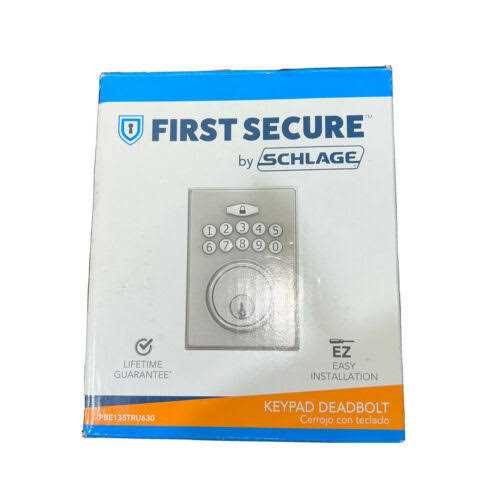 First Secure by Schlage Presley Keypad Electronic Door Lever Lock with Truss Trim in Satin Stainless Steel for Interior or Exterior Door - Inhomebuy