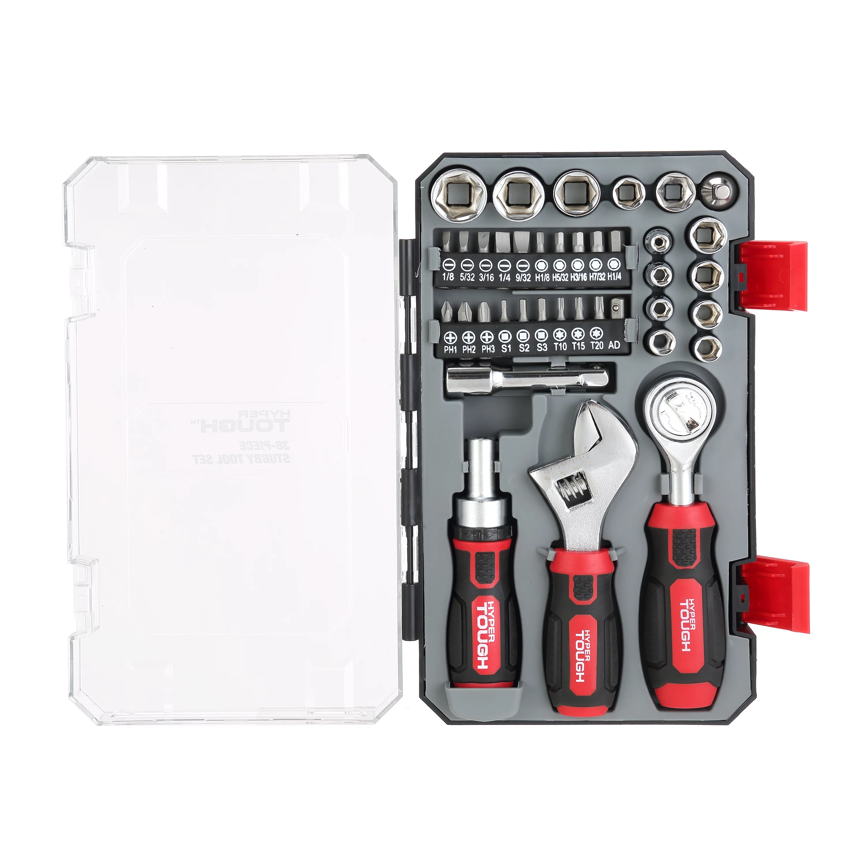 Hyper Tough 38 Piece Multi-Size Stubby Wrench and Socket Set For Home Use - Inhomebuy
