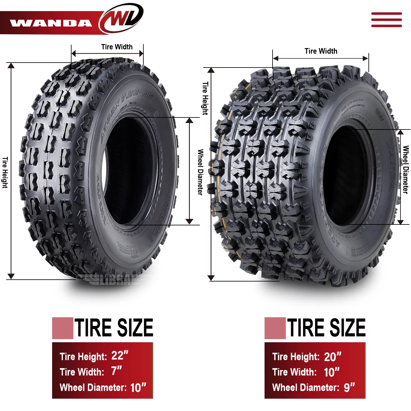 Set of 2 UTV ATV tires 20x7-8 20x7x8 4PR - Inhomebuy