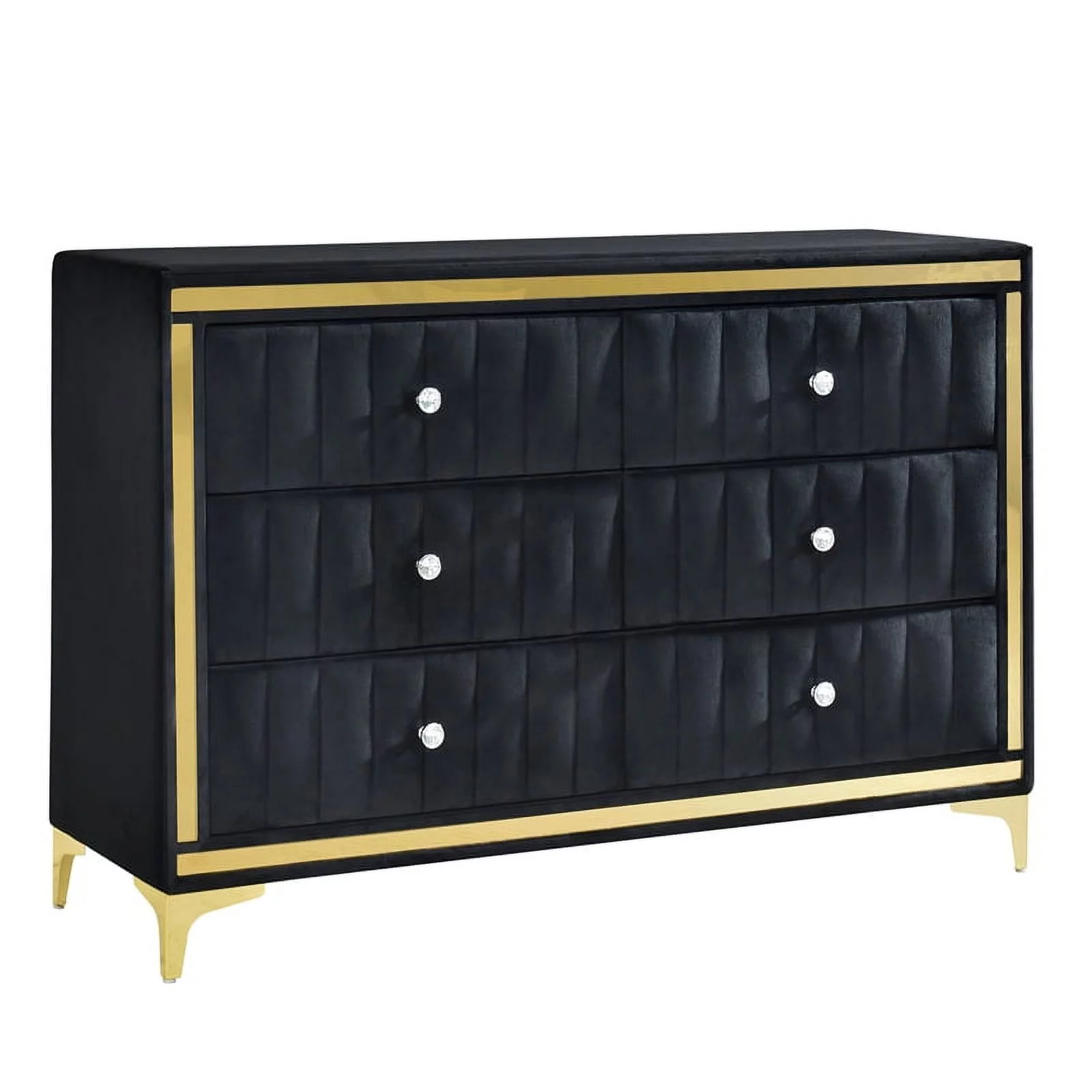 Better Home Products Velvet 6 Drawer Dresser with Gold Legs in Black - Inhomebuy