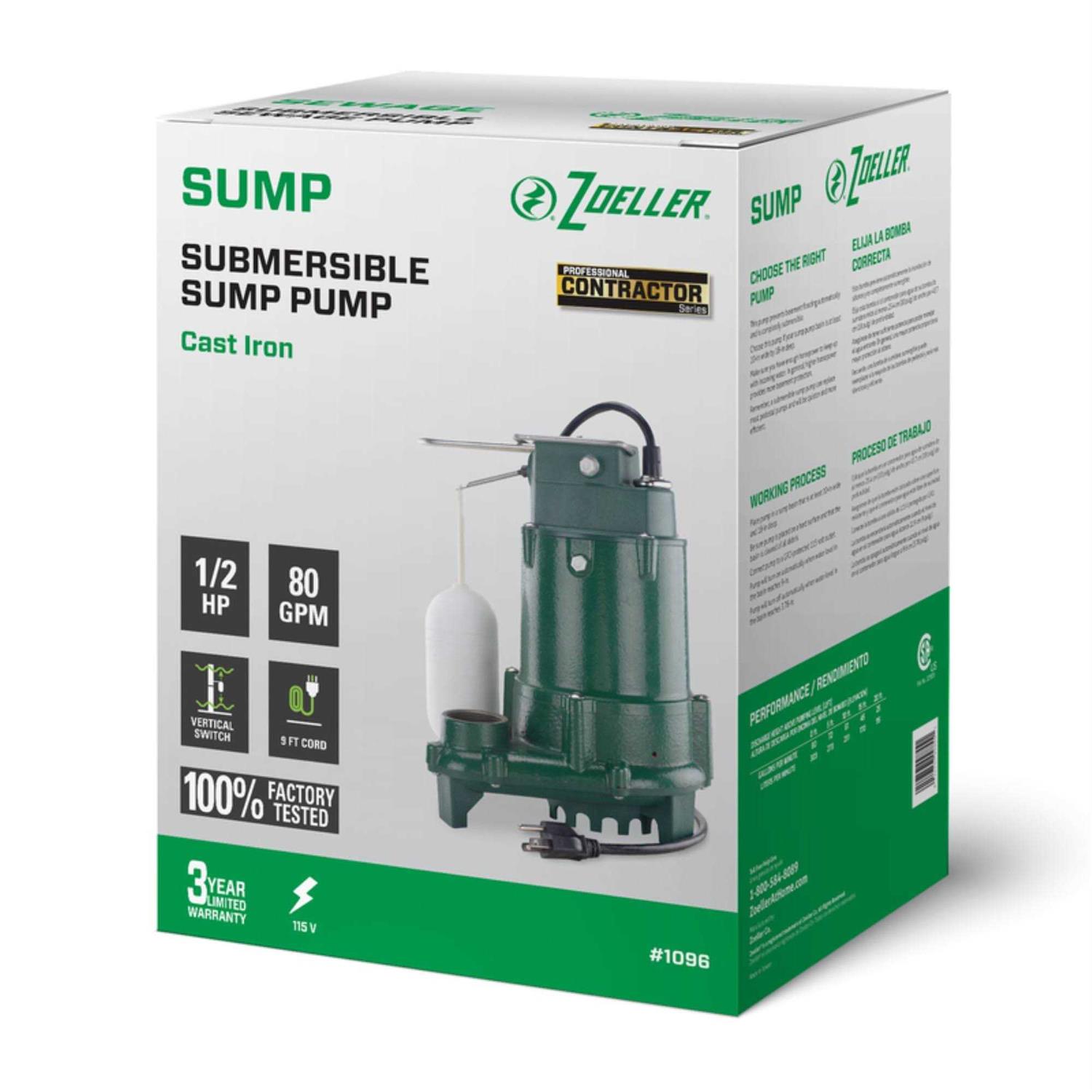 Zoeller N53 Non-Automatic Cast Iron Sump Pump 53-0002 - Inhomebuy