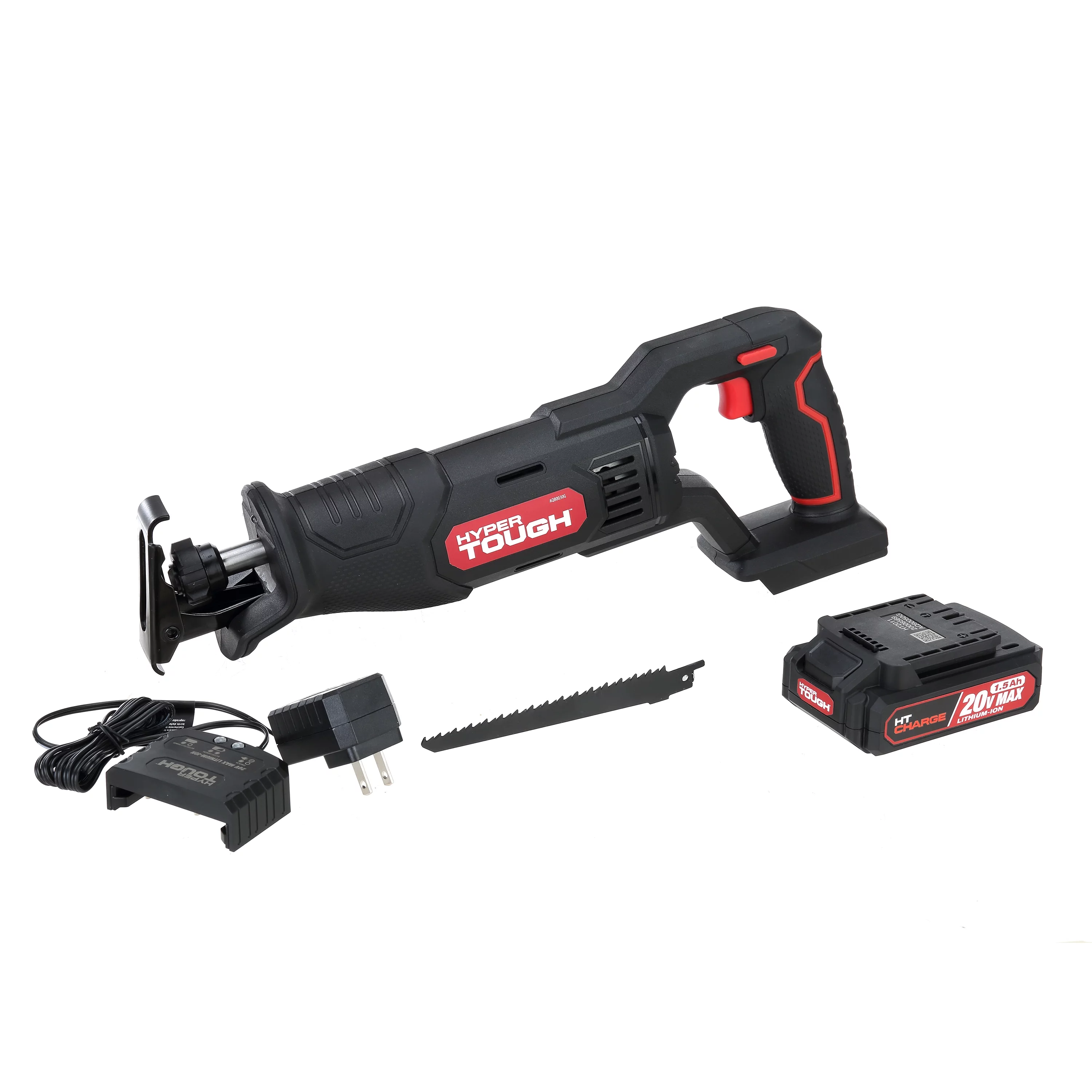 Hyper Tough 20V Max Lithium-ion Cordless Reciprocating Saw, Variable Speed, Keyless Blade Change, with 1.5Ah Lithium-Ion Battery and Charger, Wood Blade and LED Light - Inhomebuy