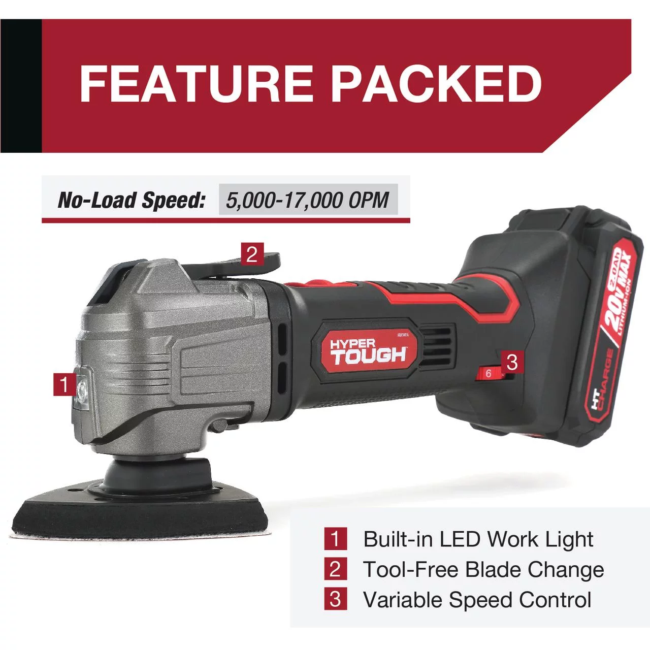 Hyper Tough 20V Max Lithium-Ion Oscillating Power Tool with 2.0 Amp Hour Battery & Charger - Inhomebuy