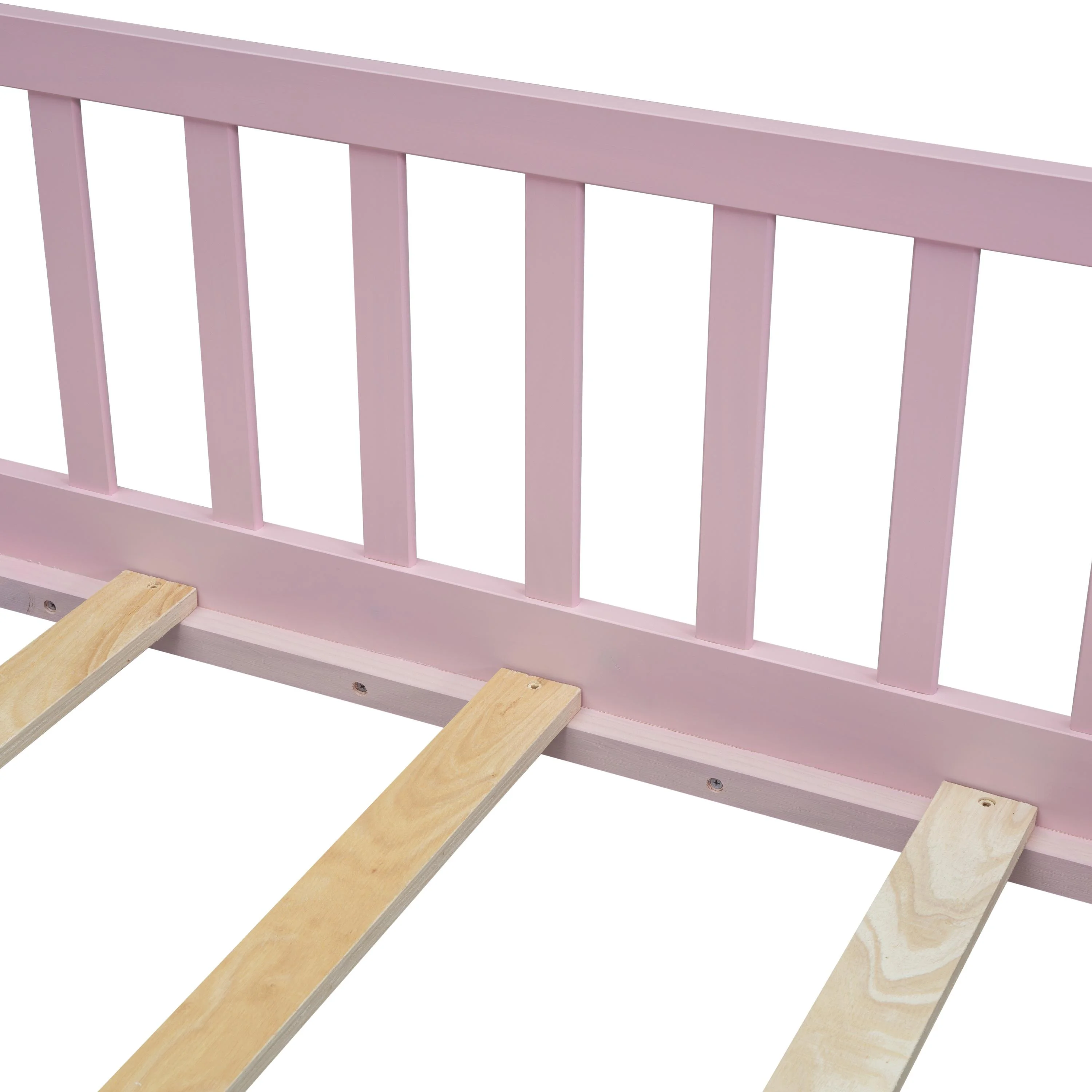 uhomepro Kids Toddler Bed with Fence and Door, Full Size Platform Bed Floor Bed, Wood Bed Frame No Box Spring Needed, Gray - Inhomebuy