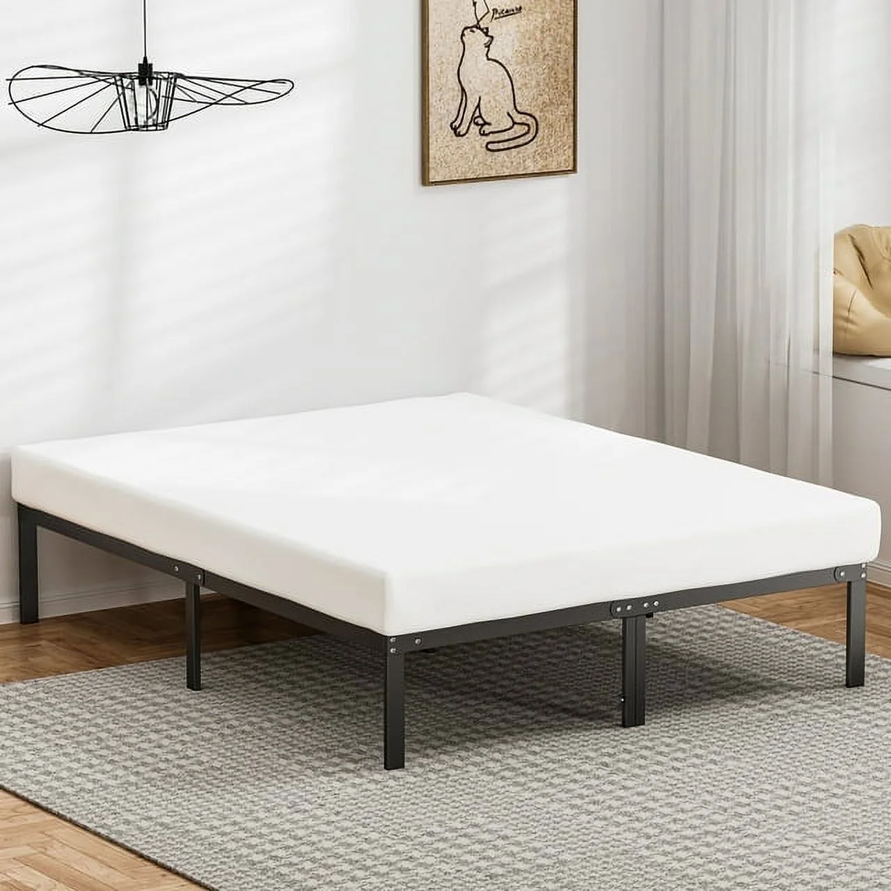 Twin Size Bed Frame Classic Metal High Platform Bedframes  Iron-Art Headboard/Footboard/Under Bed Storage, 14 Inch High - Inhomebuy