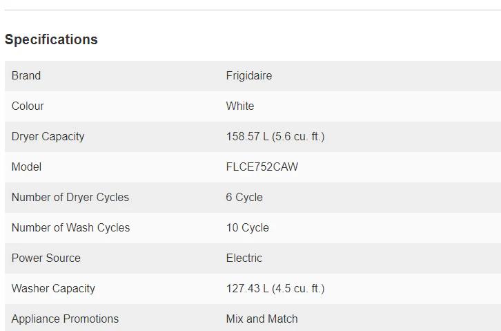 FRIGIDAIRE 27 IN. WHITE ELECTRIC 4.5 CU. FT. IEC WASHER AND 5.5 CU. FT. DRYER LAUNDRY CENTRE - FLCE7 - Inhomebuy