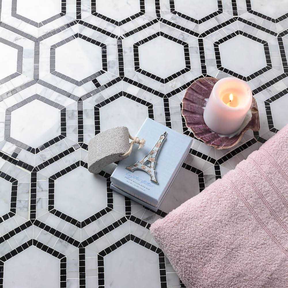 Zeta Random Sized Marble Honeycomb Mosaic Wall & Floor Tile Ivy Hill Tile - Inhomebuy