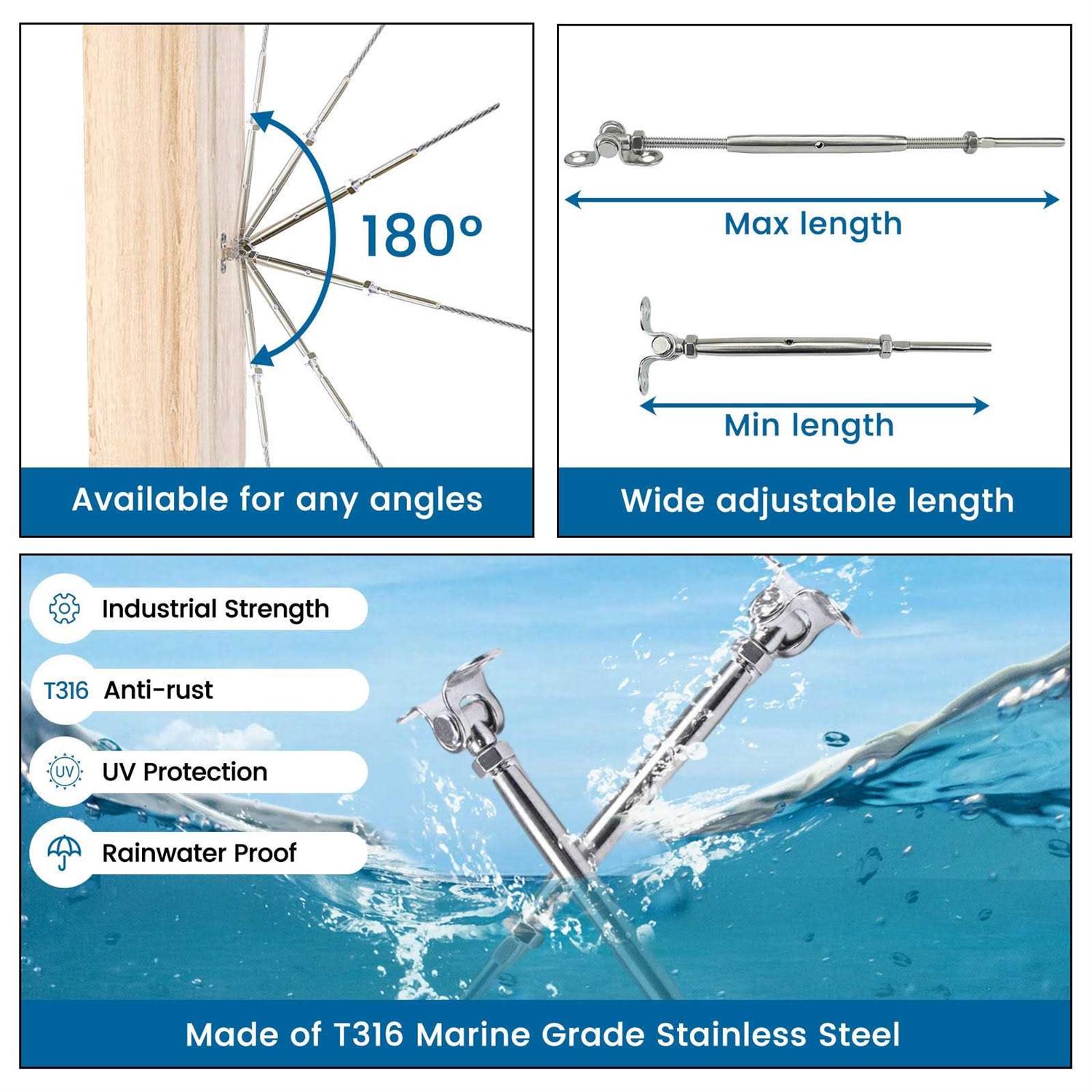 Muzata Cable Railing Kit 1/8 Swage Toggle Turnbuckle Hardware T316 Stainless Steel For Wood Post Woodeasy System Angle 180° Adjustable - Inhomebuy