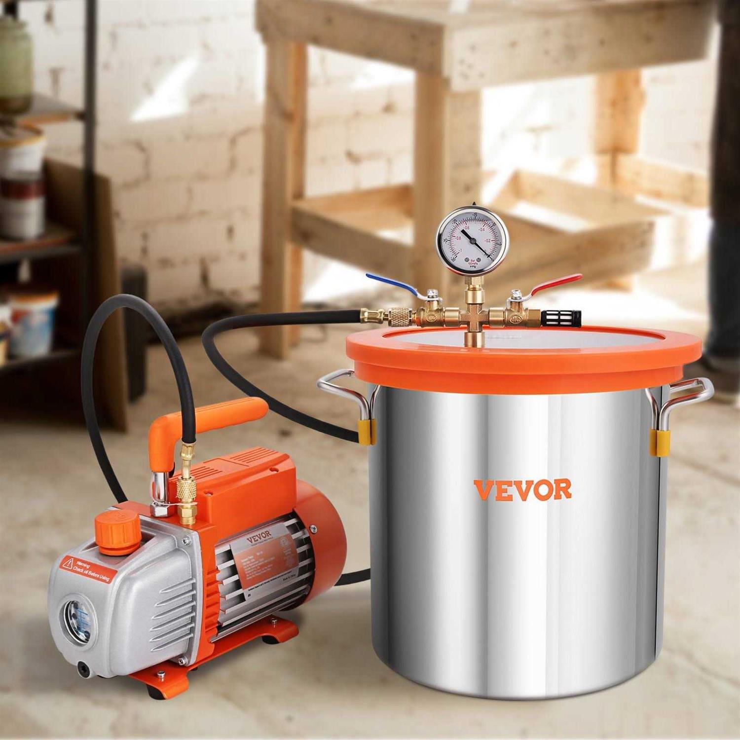 VEVOR Vacuum Pump 3 Gallon Vacuum Chamber w/ 4 Cfm Deep Vane Pump Purge Degas Epoxy Silicone Resin QCKTZKB3JLBXGT4CFV1 - Inhomebuy