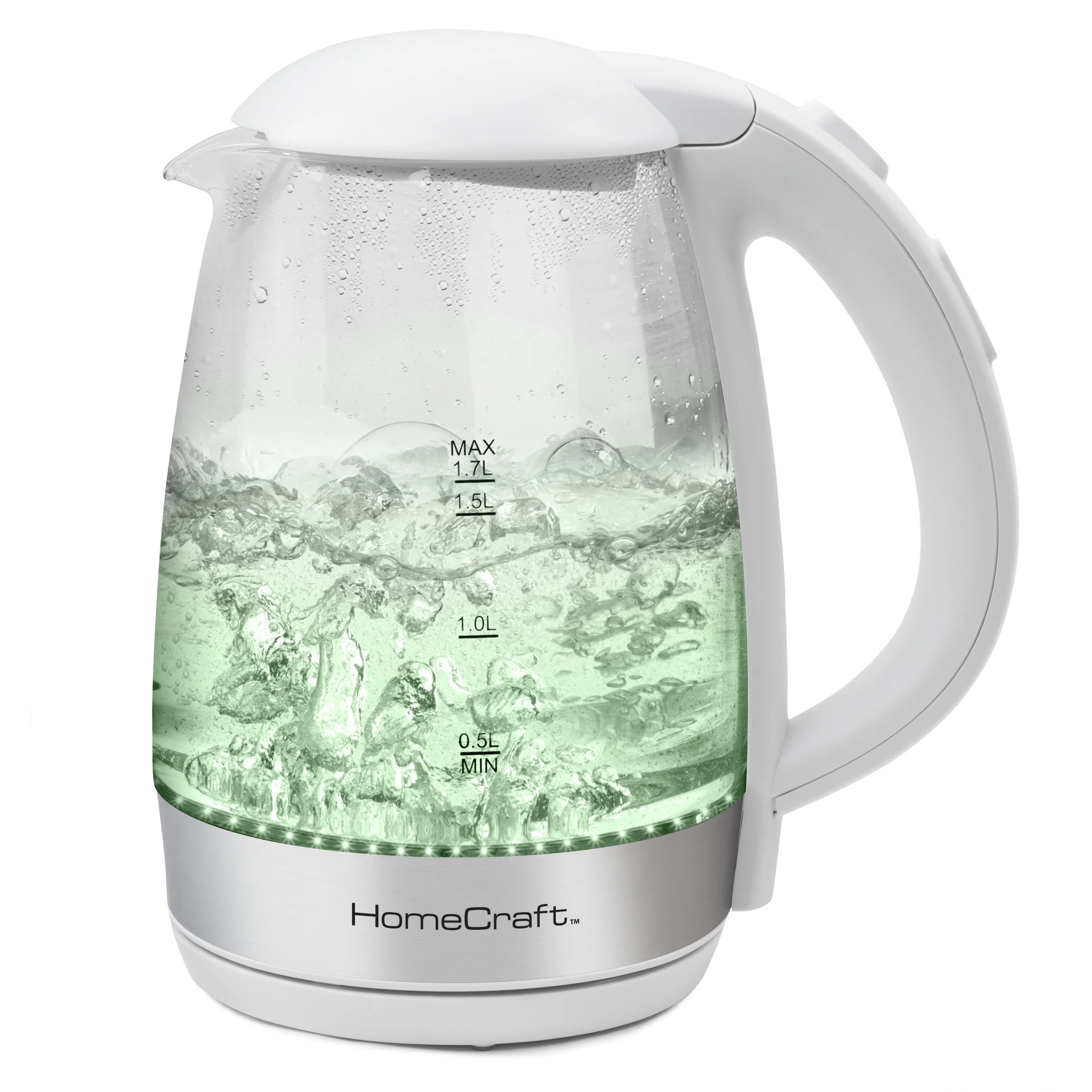 HomeCraft 1.7L Electric One-Touch Control Glass Kettle - Inhomebuy