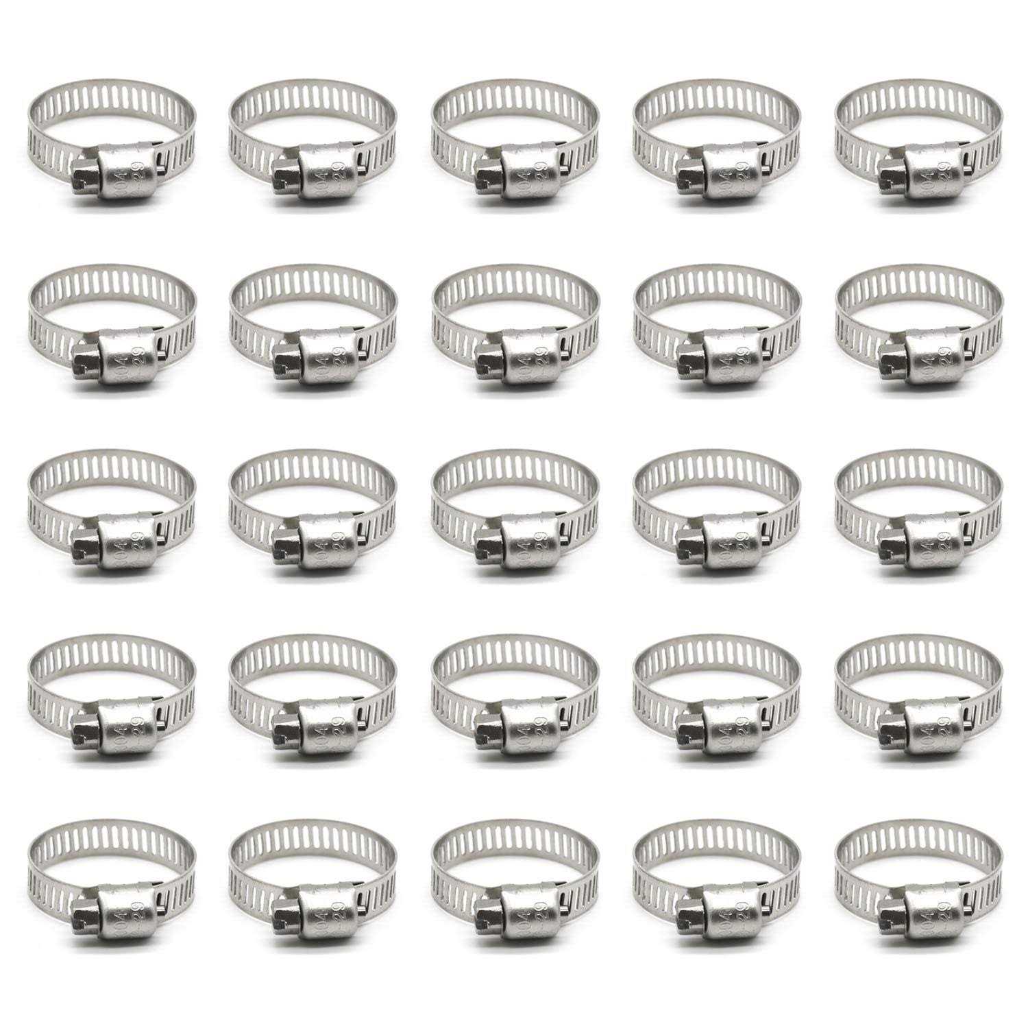 ZIPCCI Hose Clamp 25 Pack Stainless Steel Worm Gear Fuel line Hose clamps - Inhomebuy