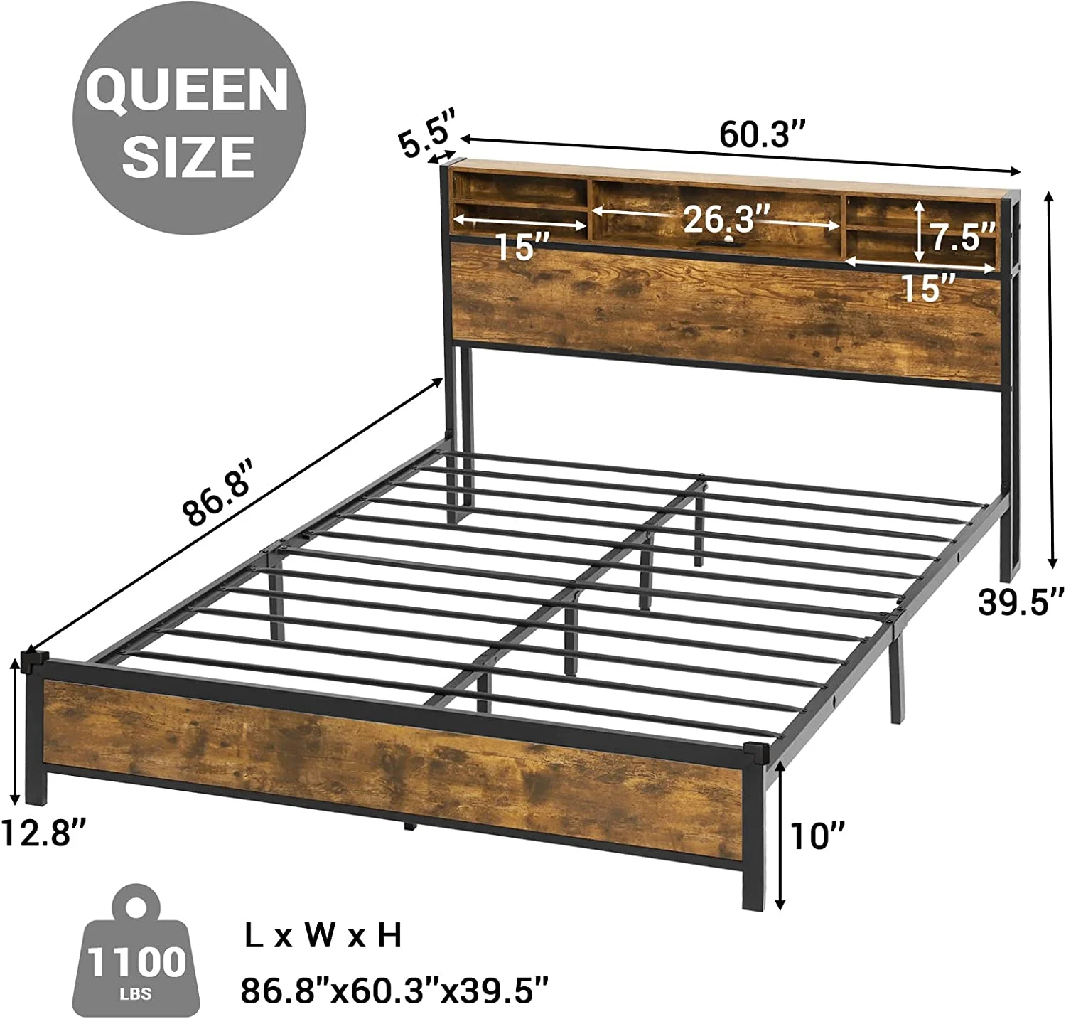 Afuhokles LED Full Bed Frame with Outlets and Headboard, Platform Bed with Storage Drawers, Brown - Inhomebuy