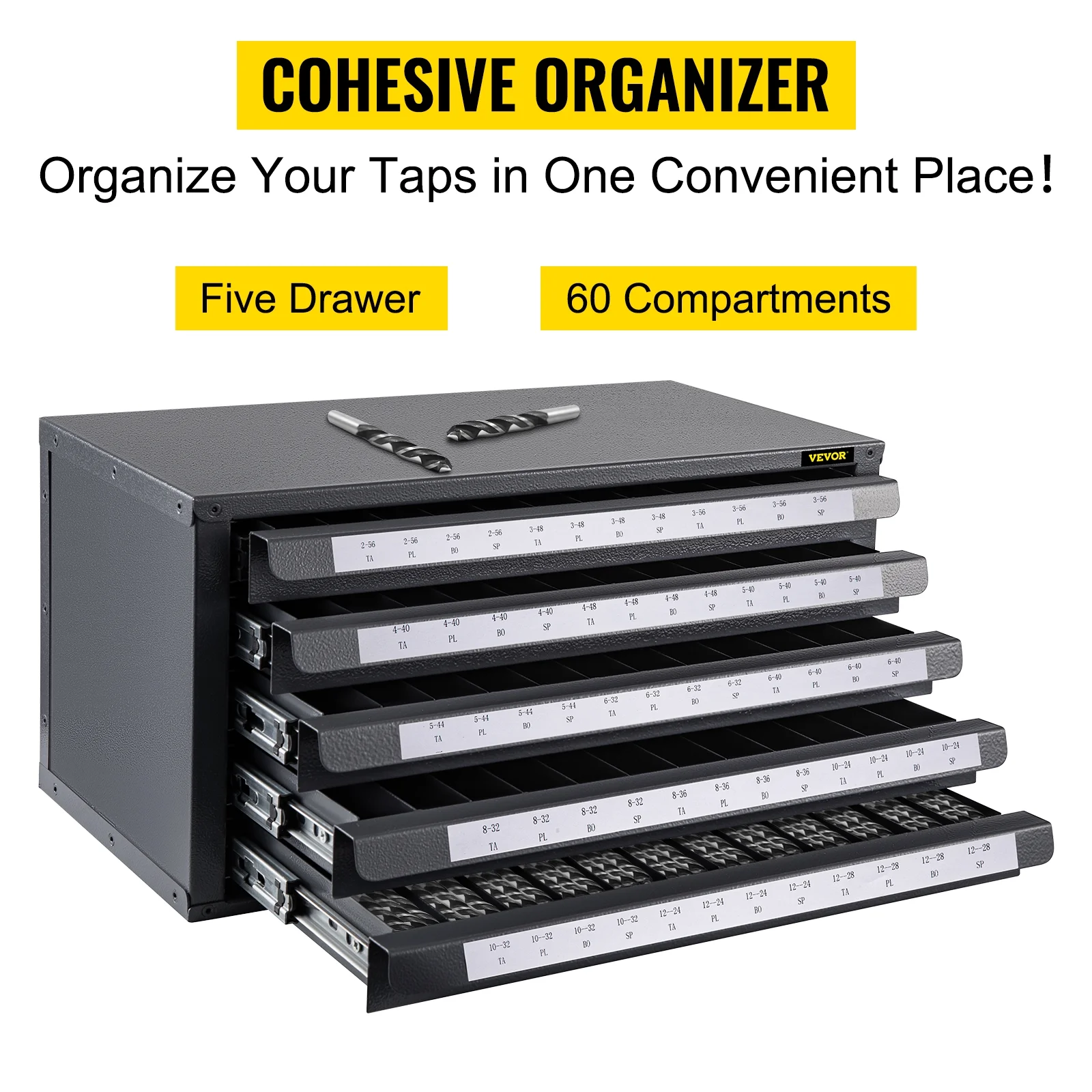 VEVOR Drill Bit Dispenser Cabinet, Five-Drawer Drill Bit Dispenser, 1/2