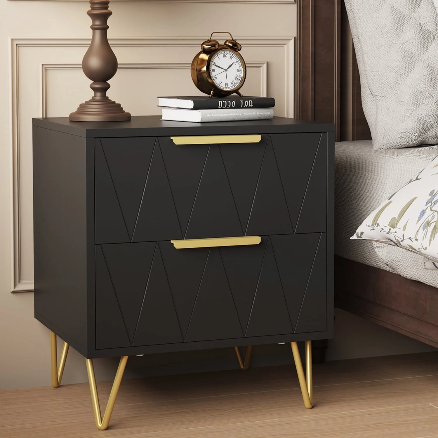 Behost Black Nightstand for Bedroom Living Room,Modern 2 Drawer Nightstand Bedside Table with Storage - Inhomebuy