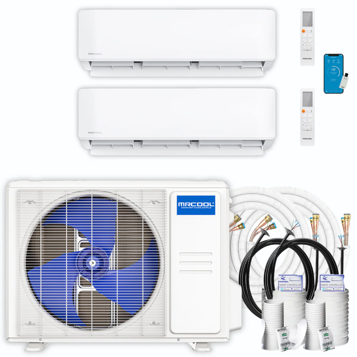 MRCOOL DIY Mini Split - 21,000 BTU 2 Zone Ductless Air Conditioner and Heat Pump with 50 ft. Install Kit, DIYM218HPW01C22 - Inhomebuy