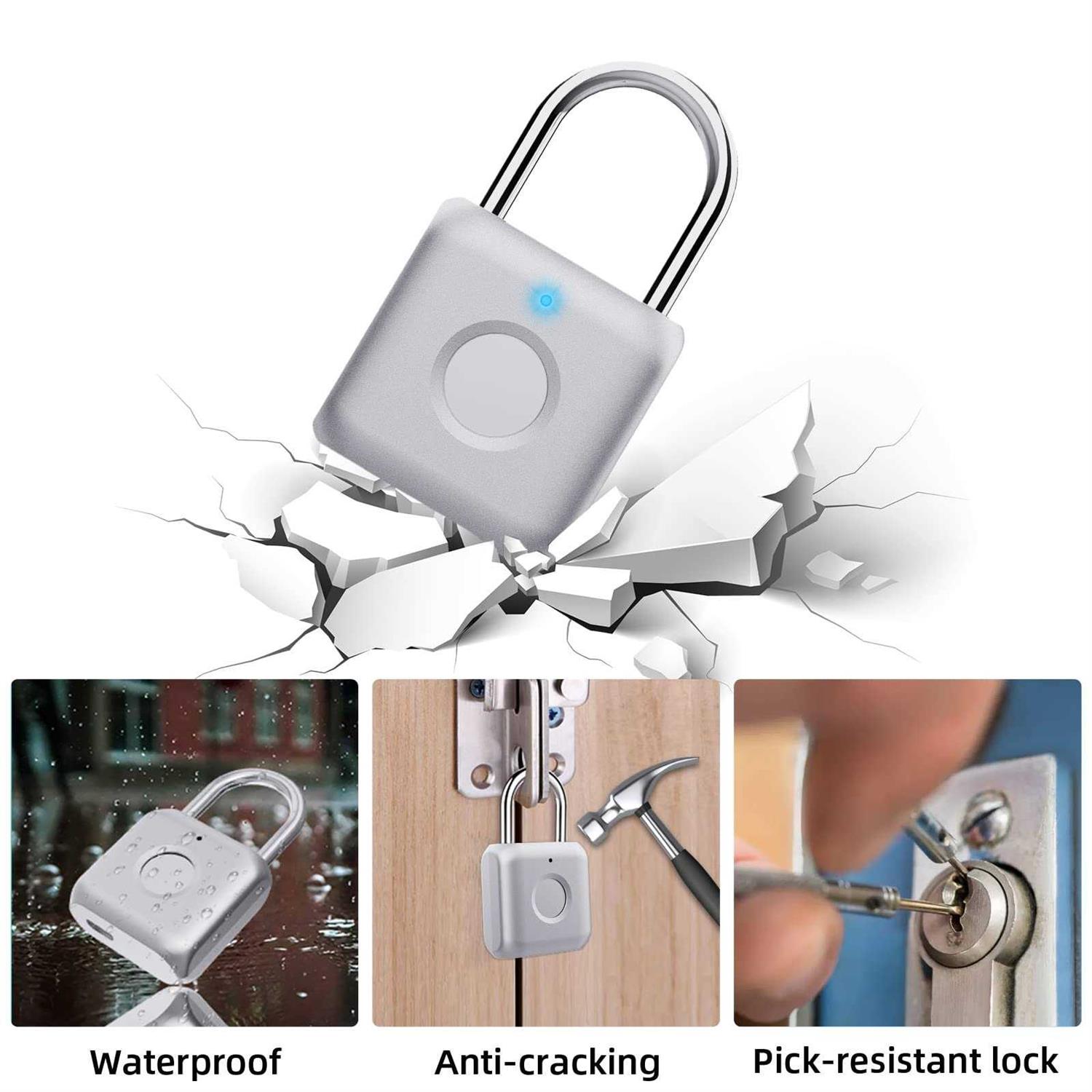 Pothunder Fingerprint Padlock Smart Padlock Locker Lock Biometric Metal Keyless - Inhomebuy